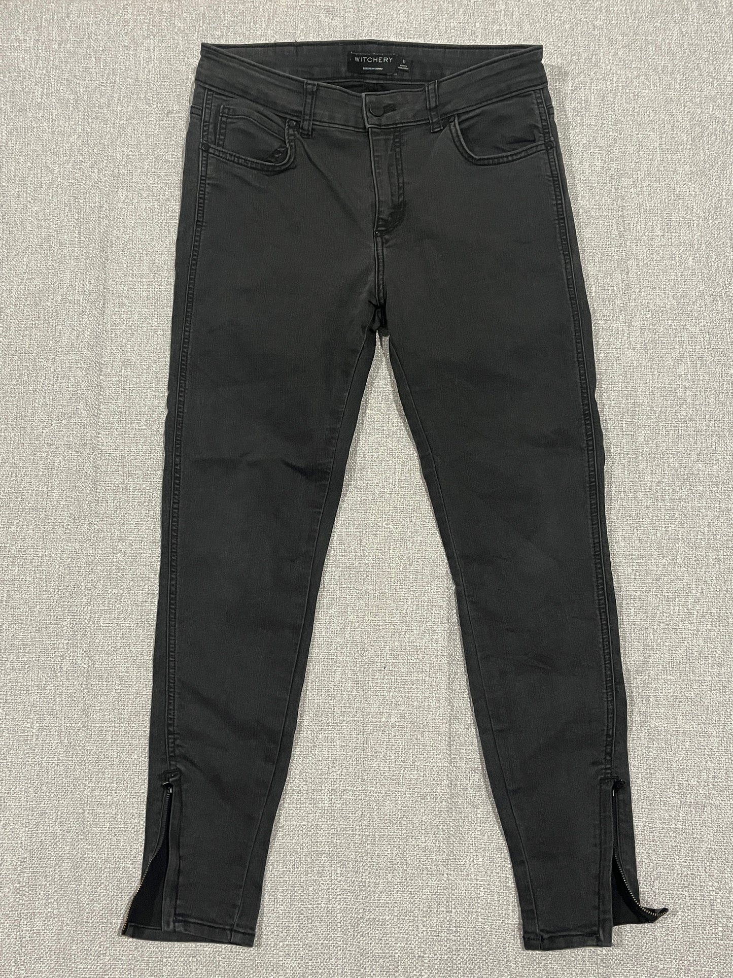 Witchery black skinny jeans with split hem - size 11