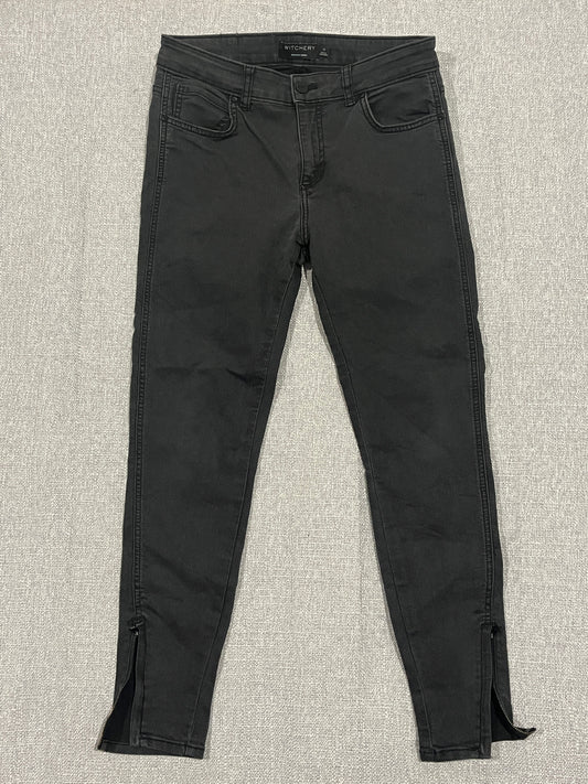 Witchery black skinny jeans with split hem - size 11