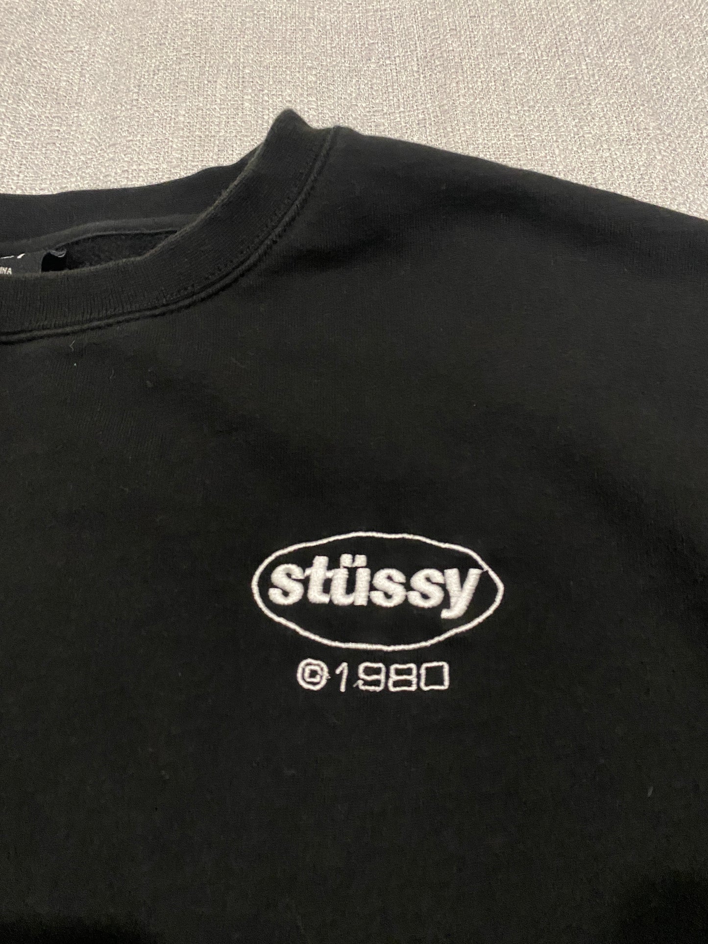 Stussy Crewneck Sweatshirt Womens 10 Black Oversized Streetwear