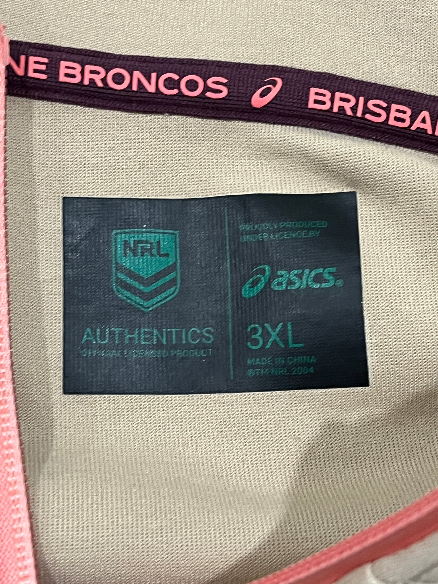 Brisbane Broncos NRL Hoodie Jacket Mens 3XL Asics Full Zip Beige Maroon KIA