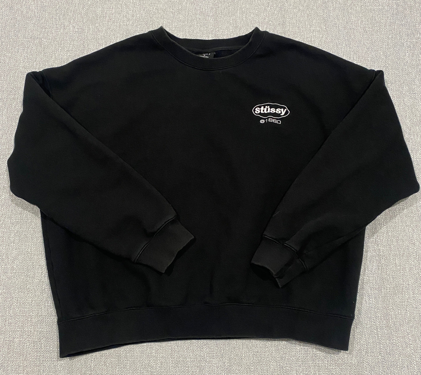 Stussy Crewneck Sweatshirt Womens 10 Black Oversized Streetwear