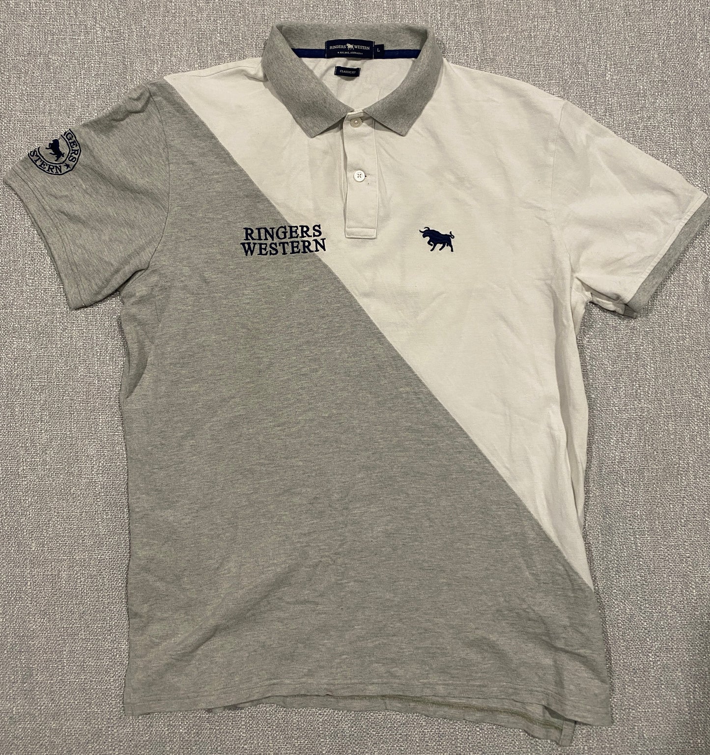 Ringers Western Classic Fit Polo Shirt Men’s Large White Grey Rugby Casual