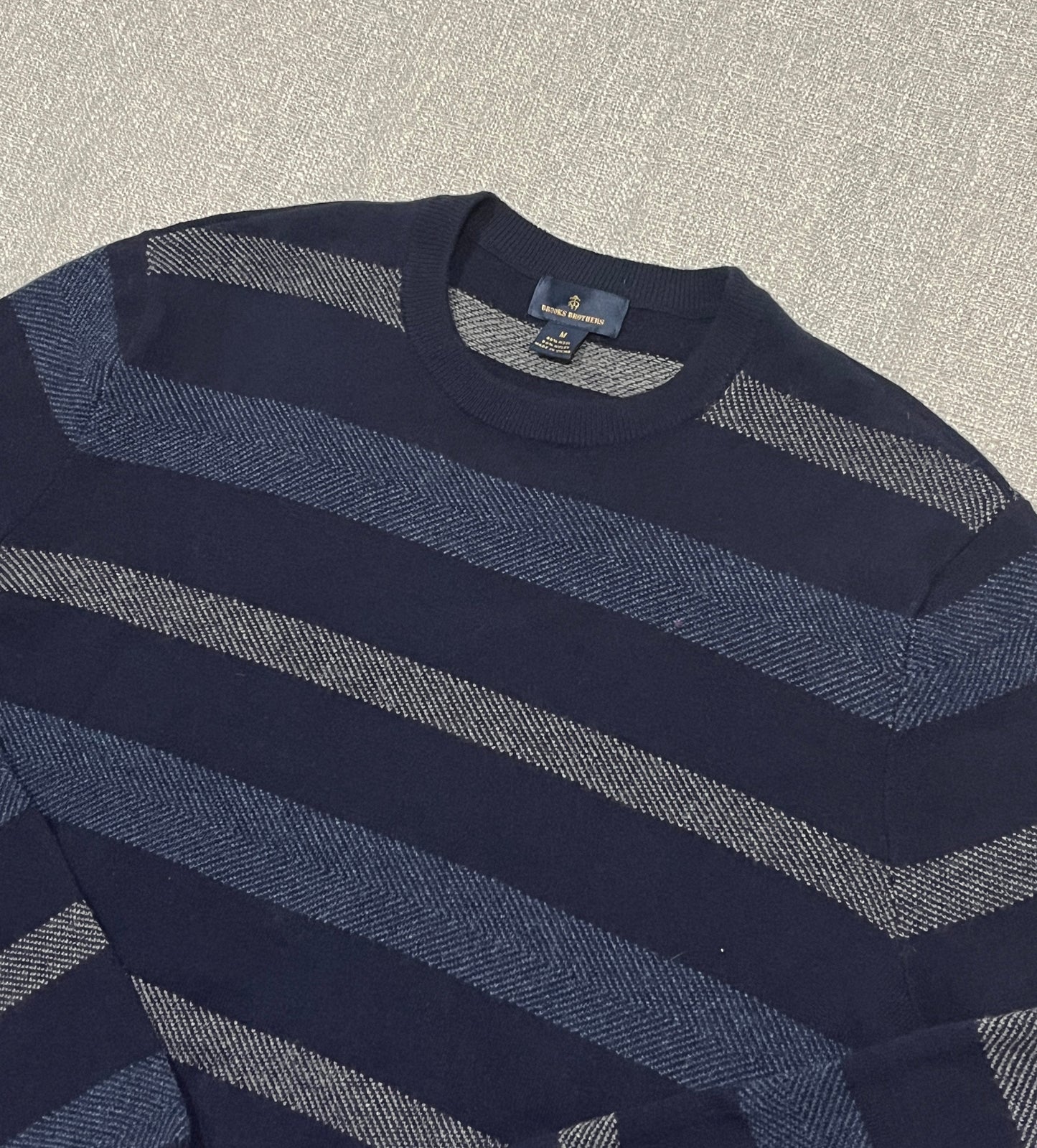 Brooks Brothers Wool Blend Striped Knit Jumper Medium Navy Crew