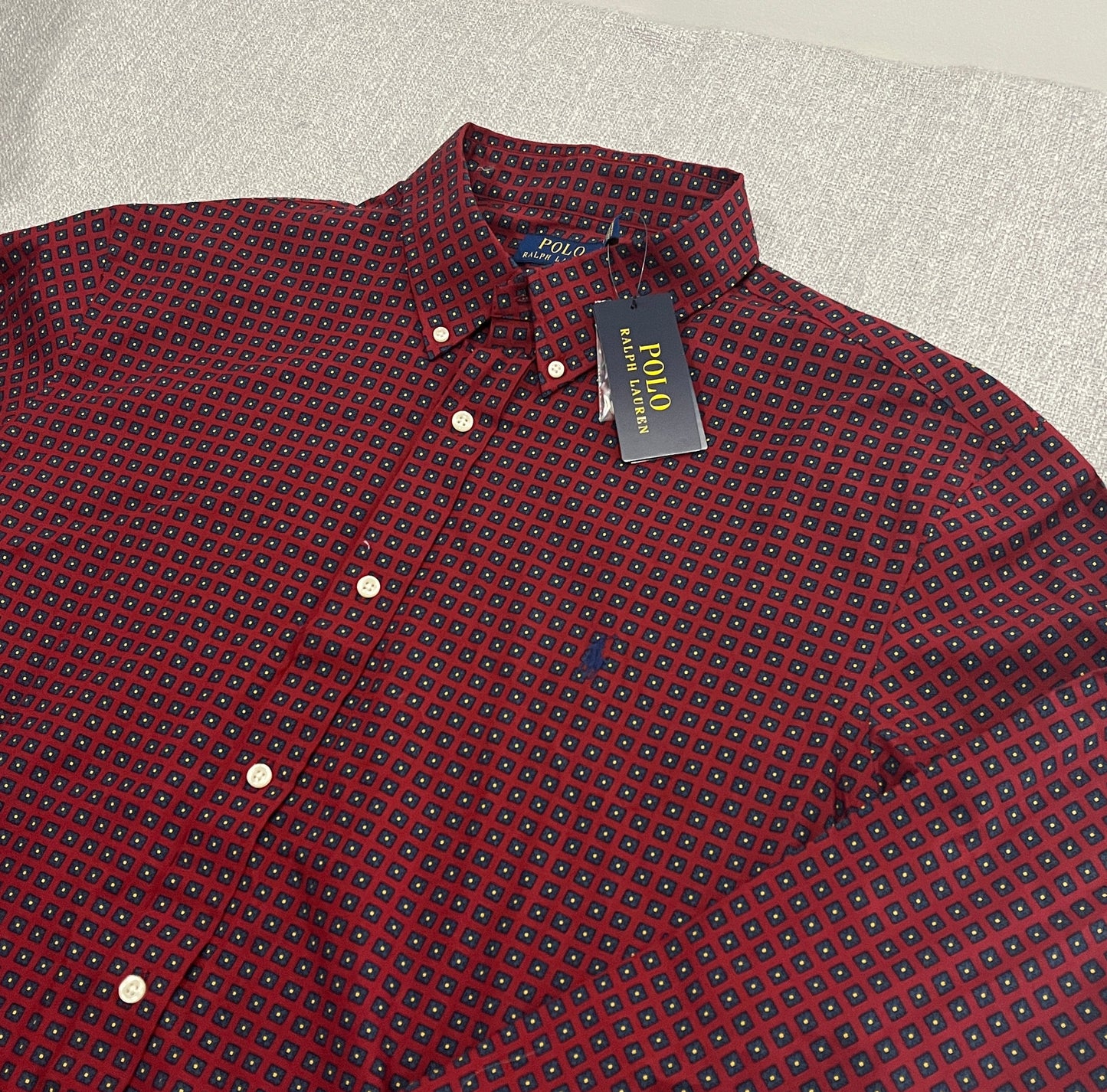 Polo Ralph Lauren Custom Fit Button Up Shirt Mens XXL Red Geometric Print BNWT