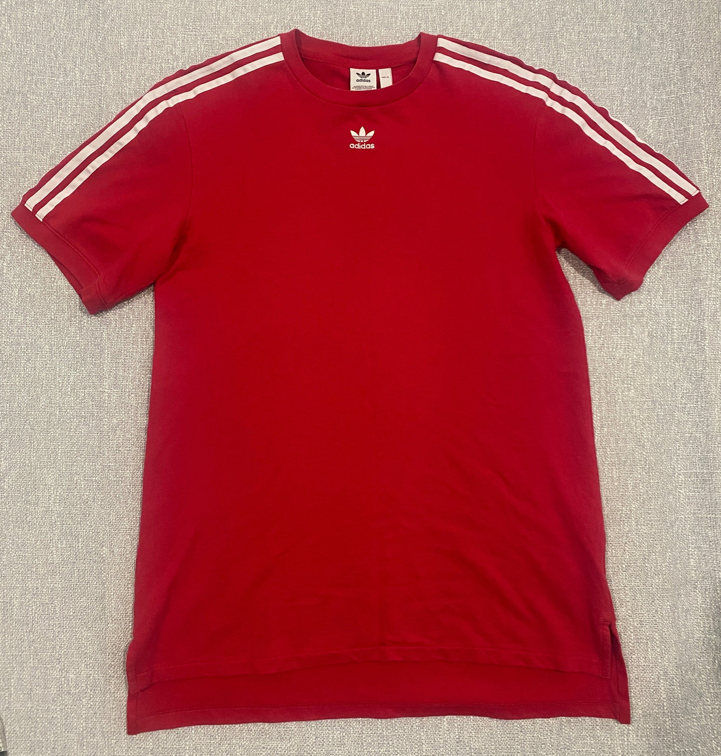 Adidas Originals Trefoil T-Shirt Womens Size 10 Red 3 Stripe Tee Dress