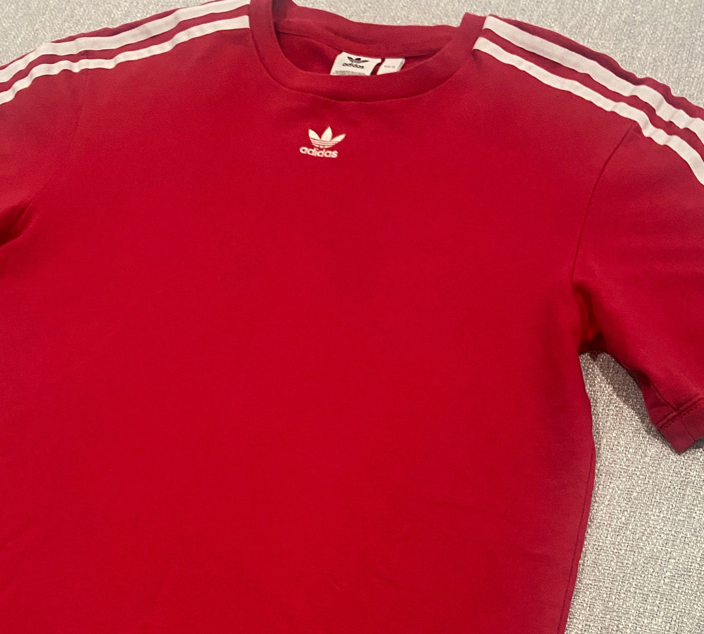 Adidas Originals Trefoil T-Shirt Womens Size 10 Red 3 Stripe Tee Dress