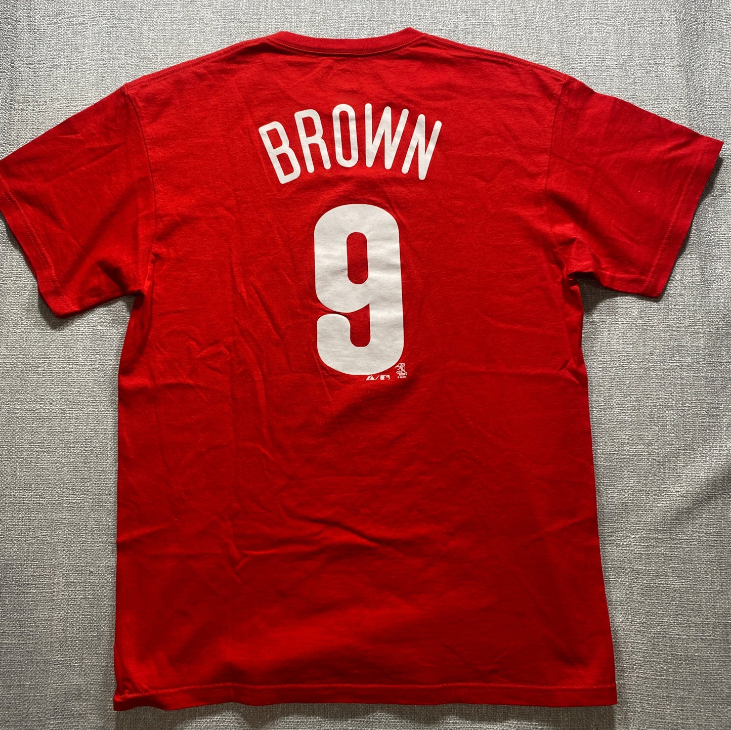 Majestic Phillies T Shirt Mens Large Red MLB Brown 9 Graphic Tee