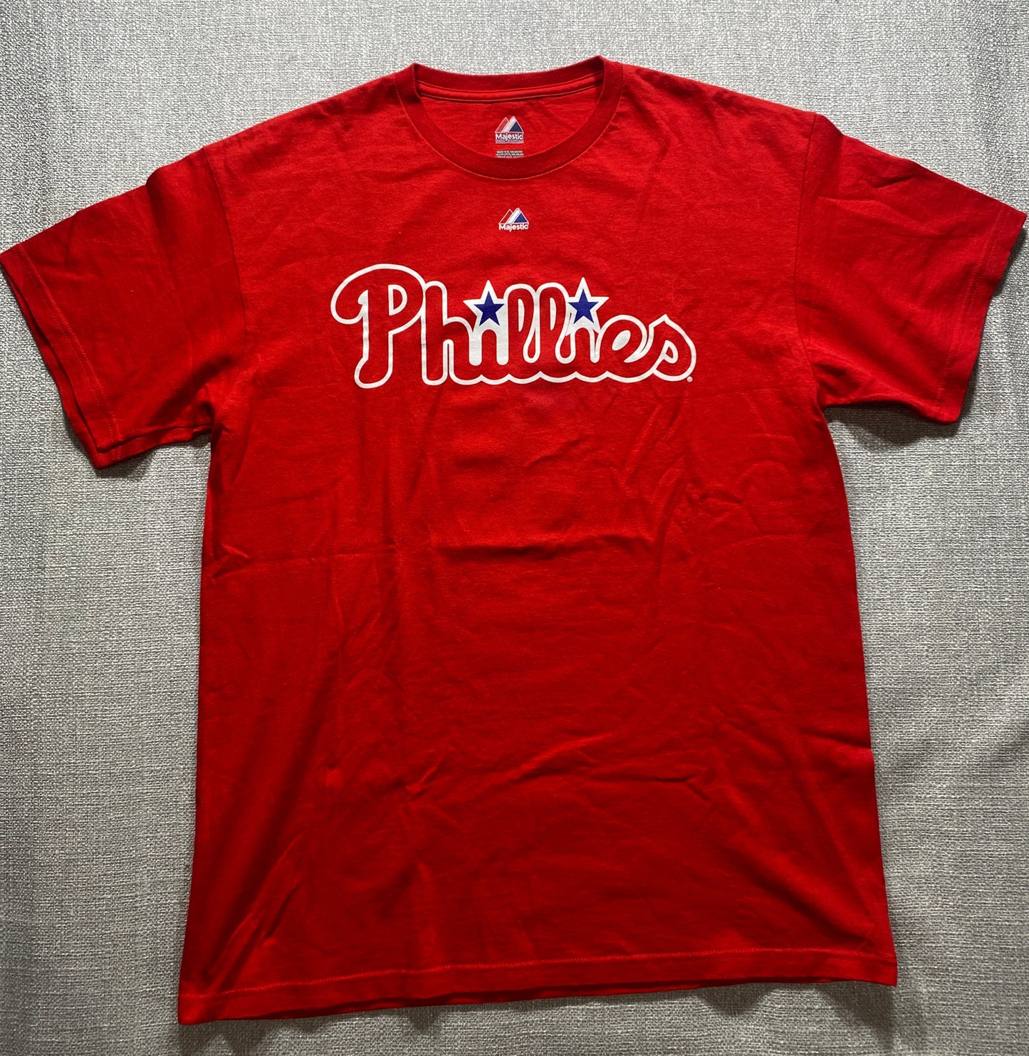 Majestic Phillies T Shirt Mens Large Red MLB Brown 9 Graphic Tee