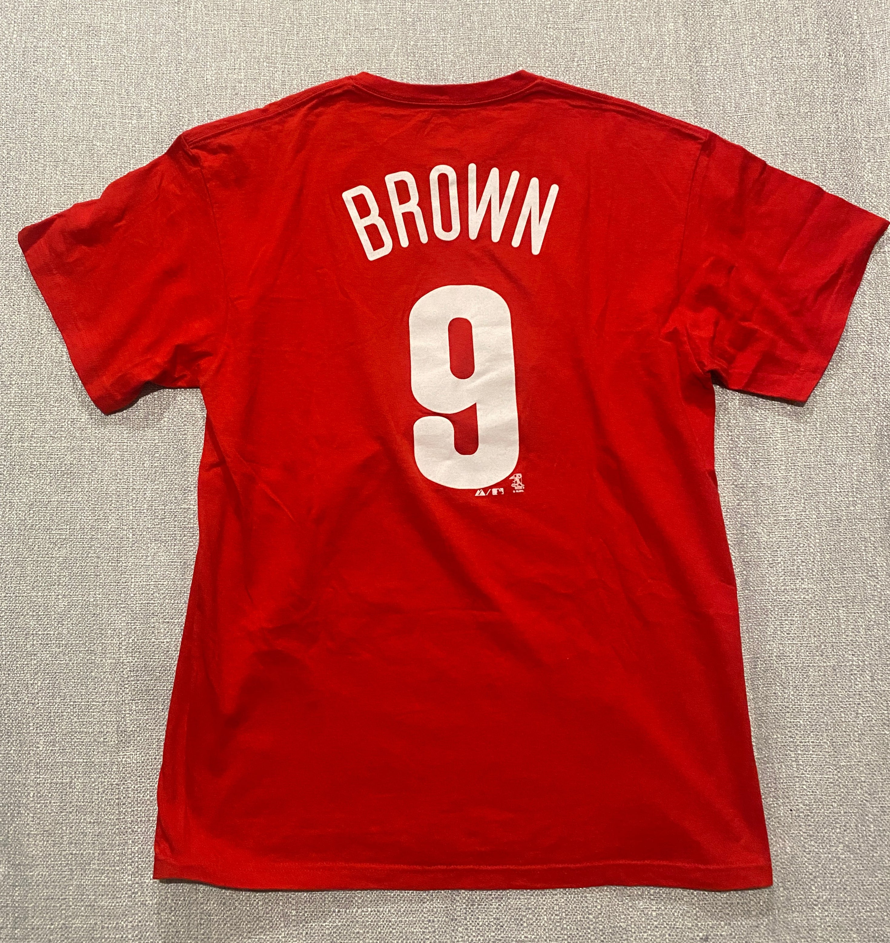 Majestic Phillies Red Tee with Brown 9 on Back