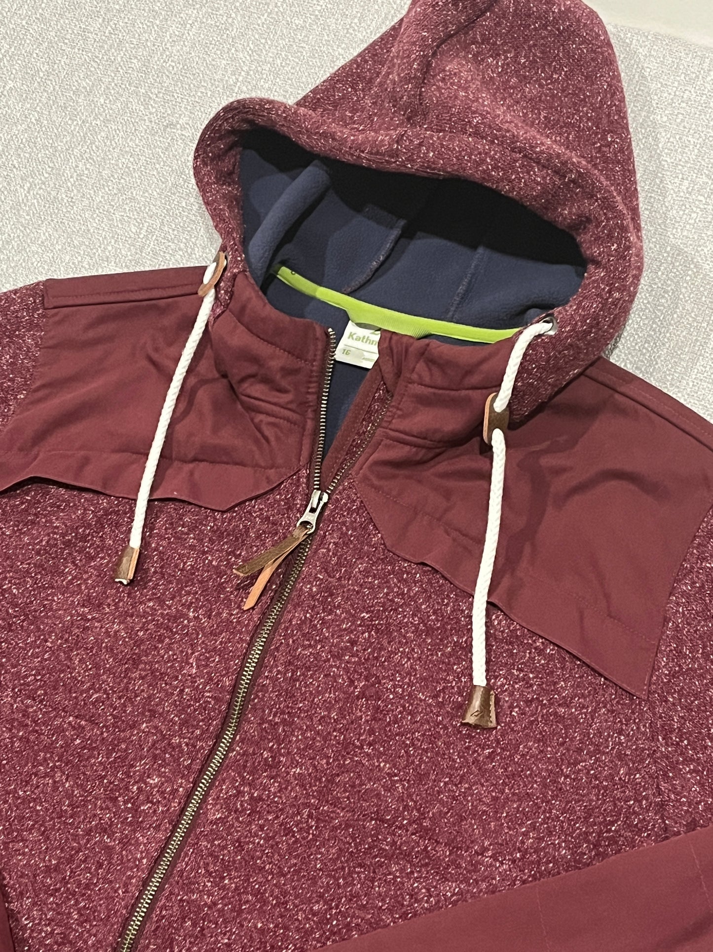 Kathmandu Womens Hooded Fleece Jacket Size 16 Burgundy Marle Full Zip Outdoor