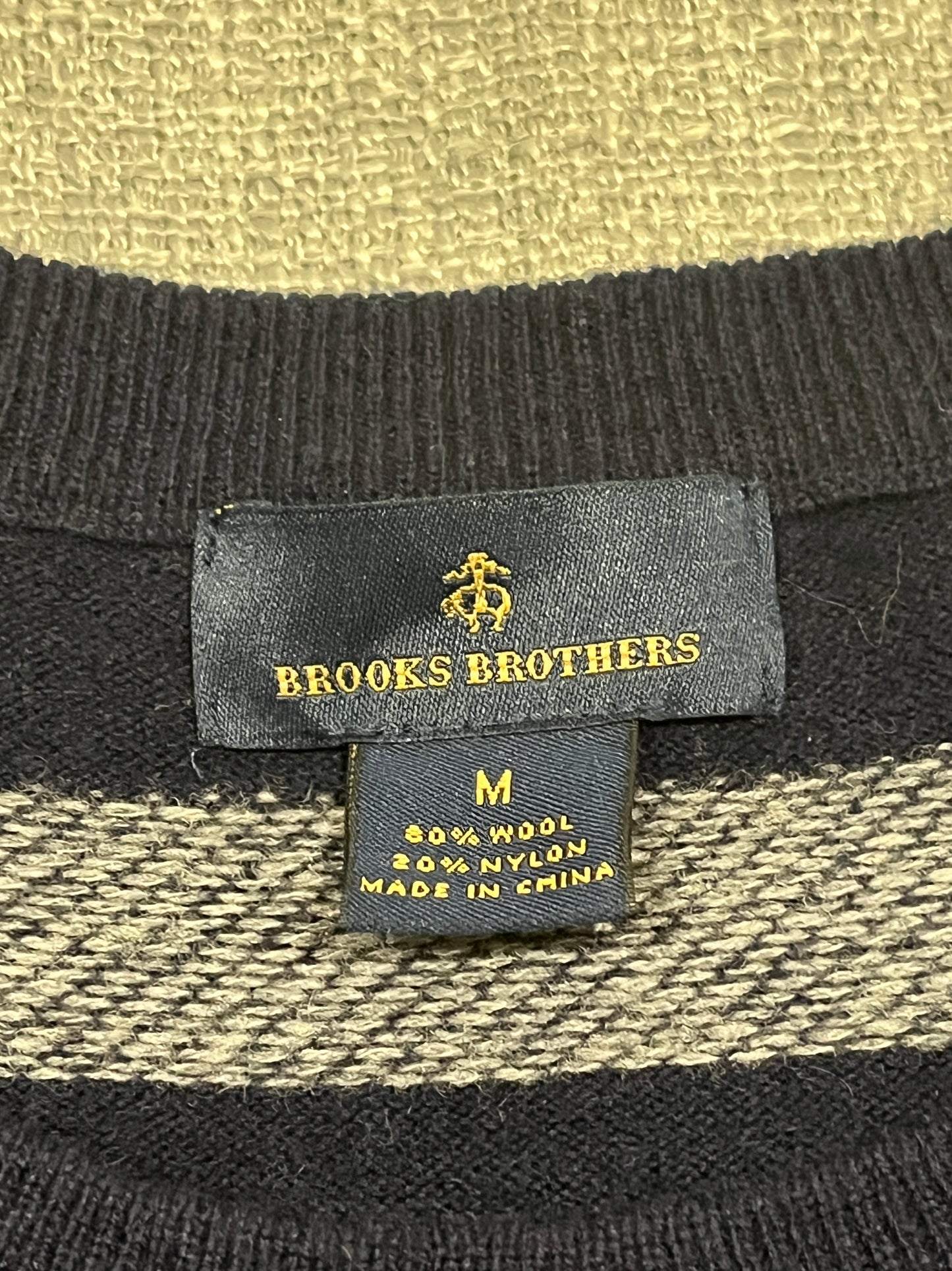 Brooks Brothers Wool Blend Striped Knit Jumper Medium Navy Crew