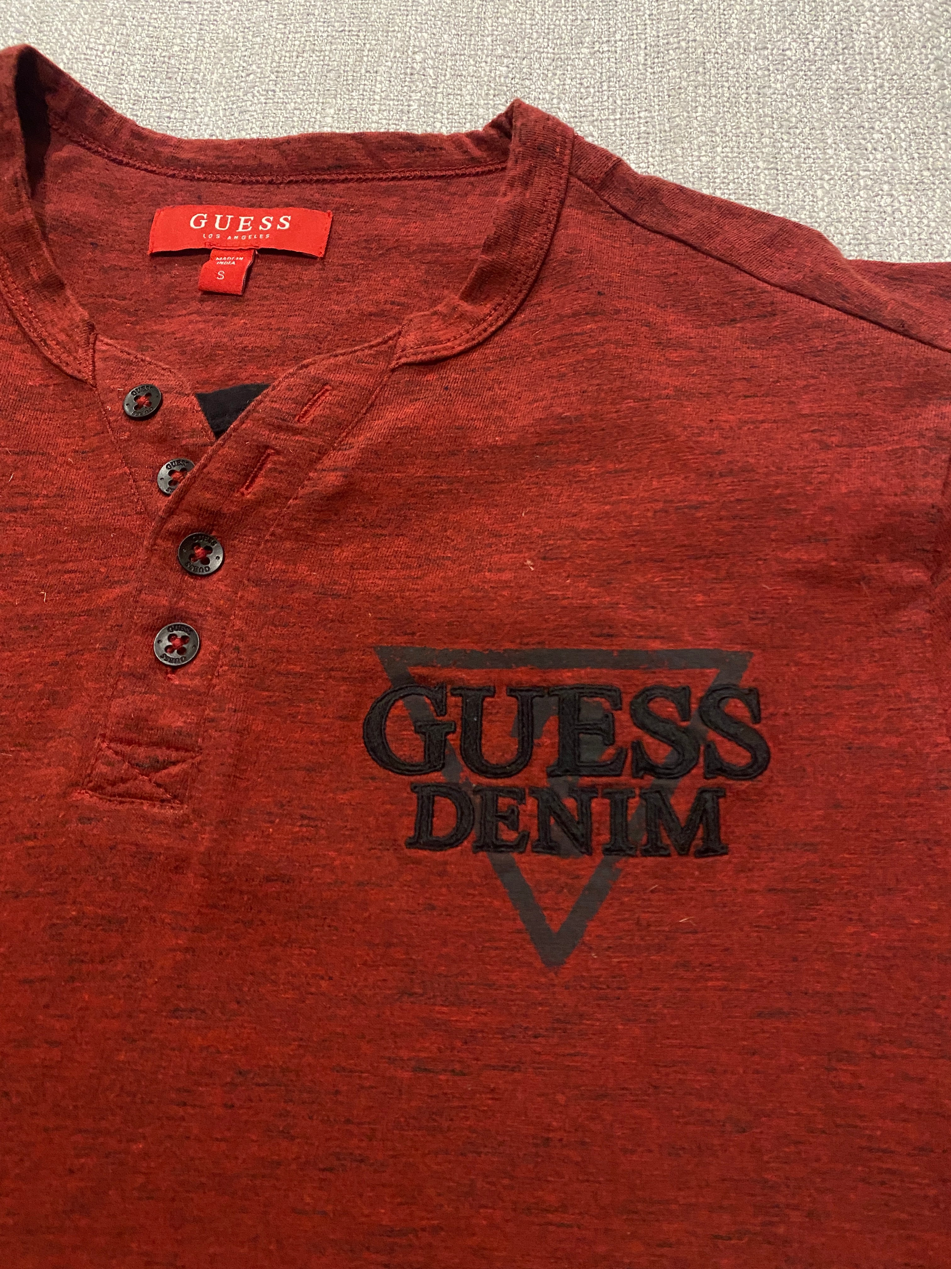 Guess Denim Red Henley Tee