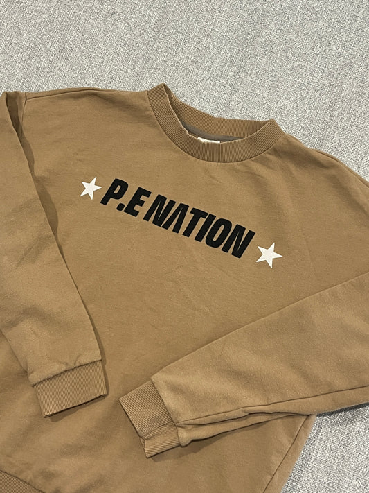 P.E Nation x H&M Sweatshirt Womens Small Beige Crew Neck Pullover Cotton Jumper