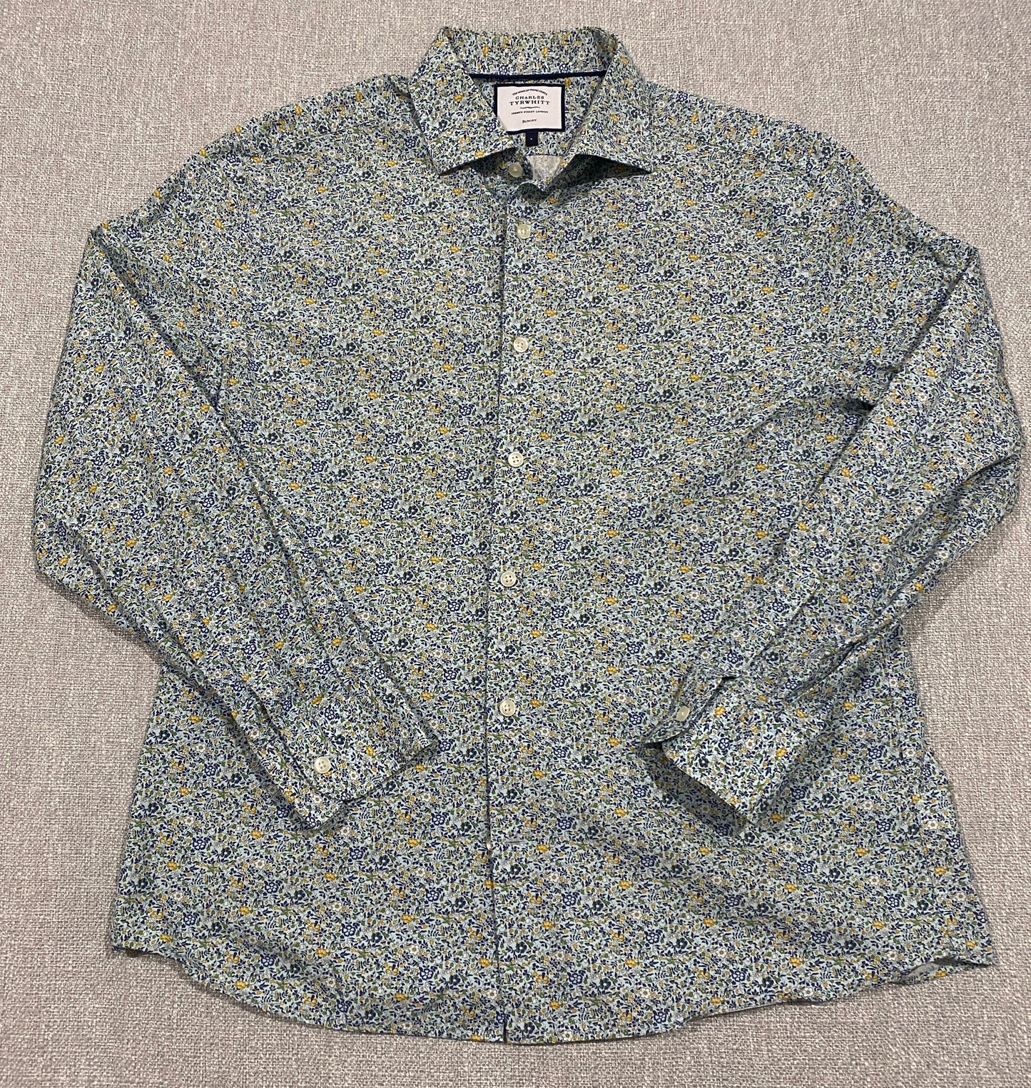 Charles Tyrwhitt Shirt Mens Large Floral Slim Fit Button Up Long Sleeve Cotton