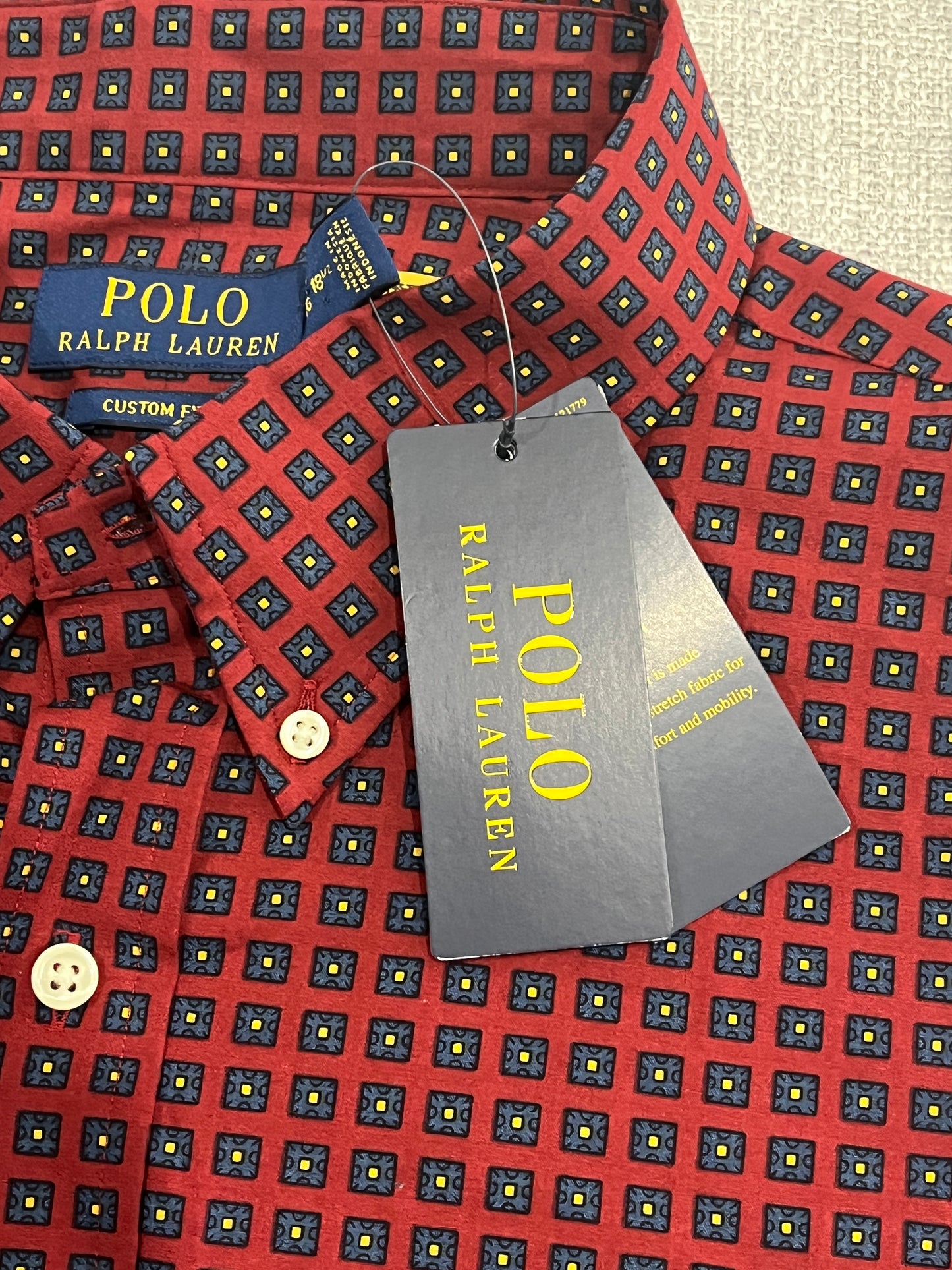 Polo Ralph Lauren Custom Fit Button Up Shirt Mens XXL Red Geometric Print BNWT