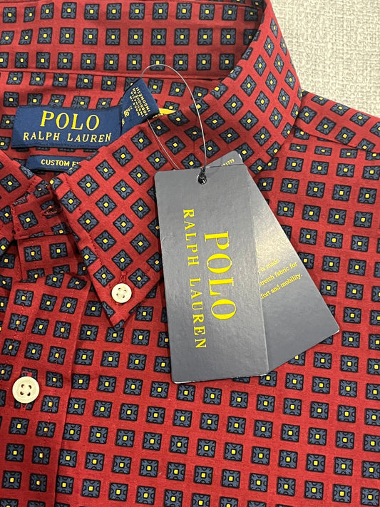 Polo Ralph Lauren Custom Fit Button Up Shirt Mens XXL Red Geometric Print BNWT