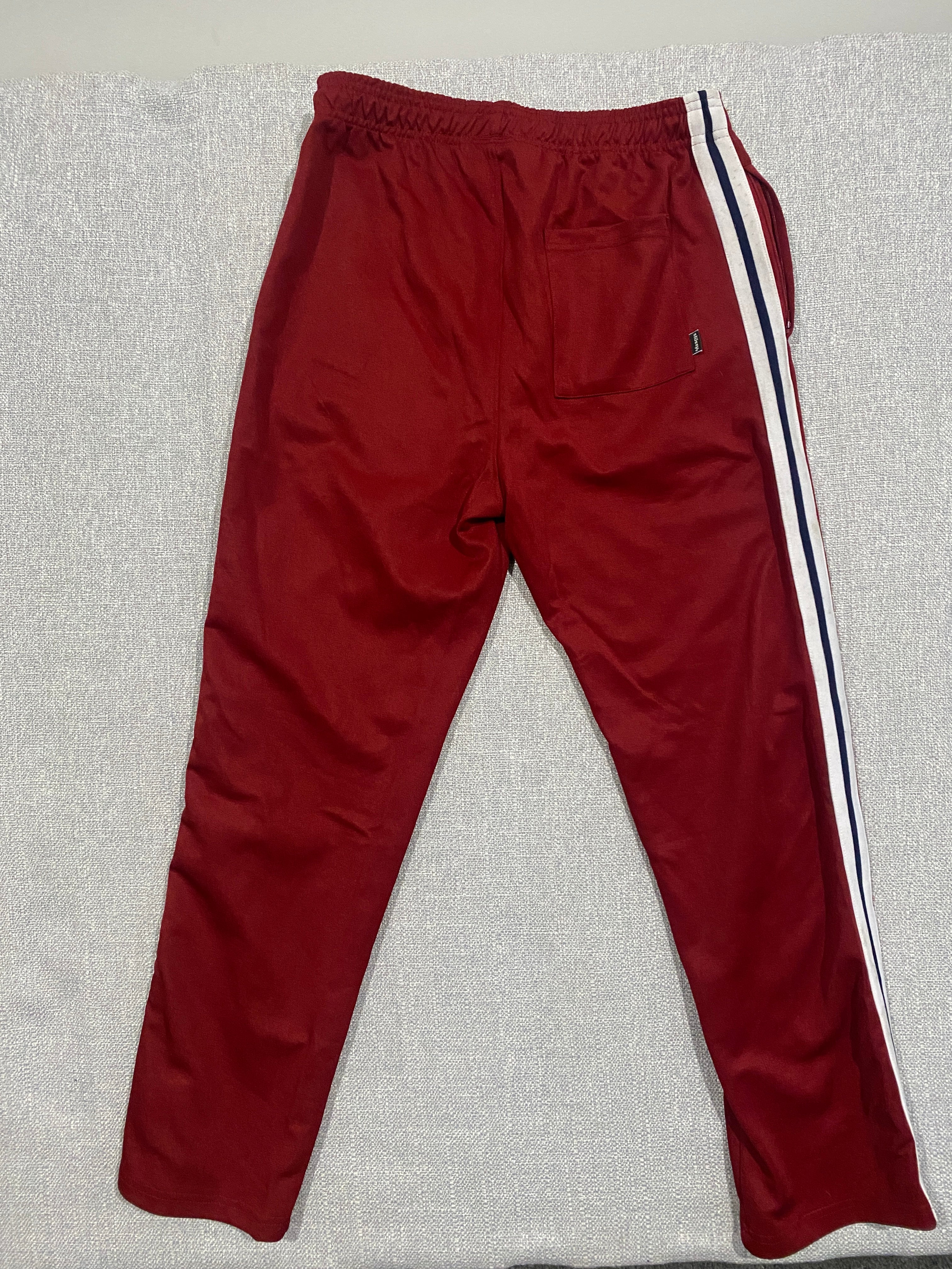 Stüssy Red Track Pants with White and Navy Side Stripes