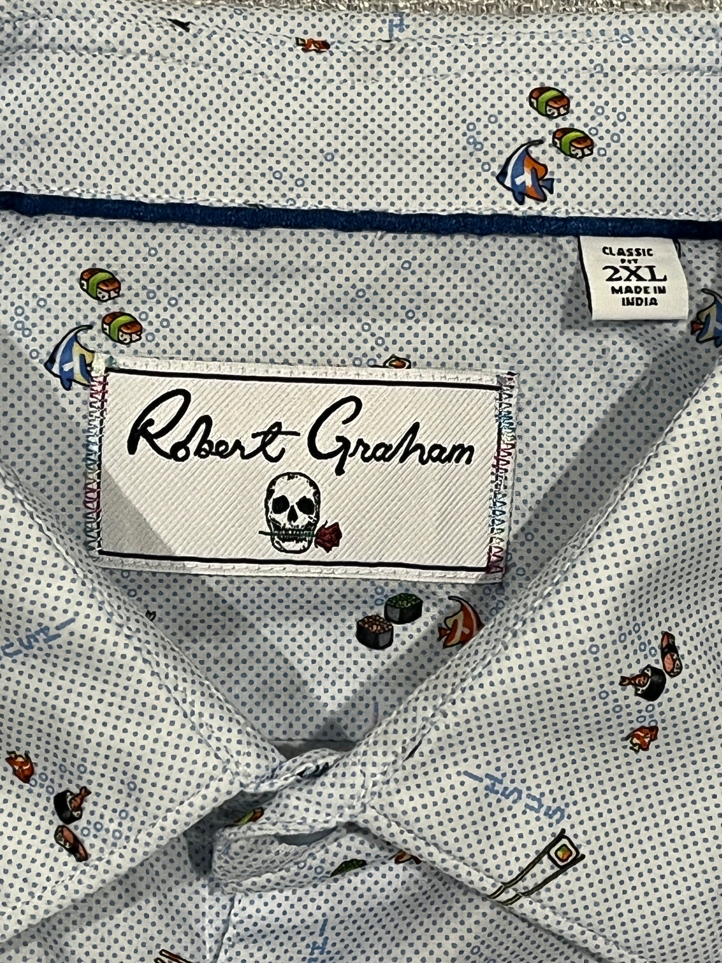 Robert Graham Men’s 2XL Button Up Shirt Novelty Sushi Cotton Stretch