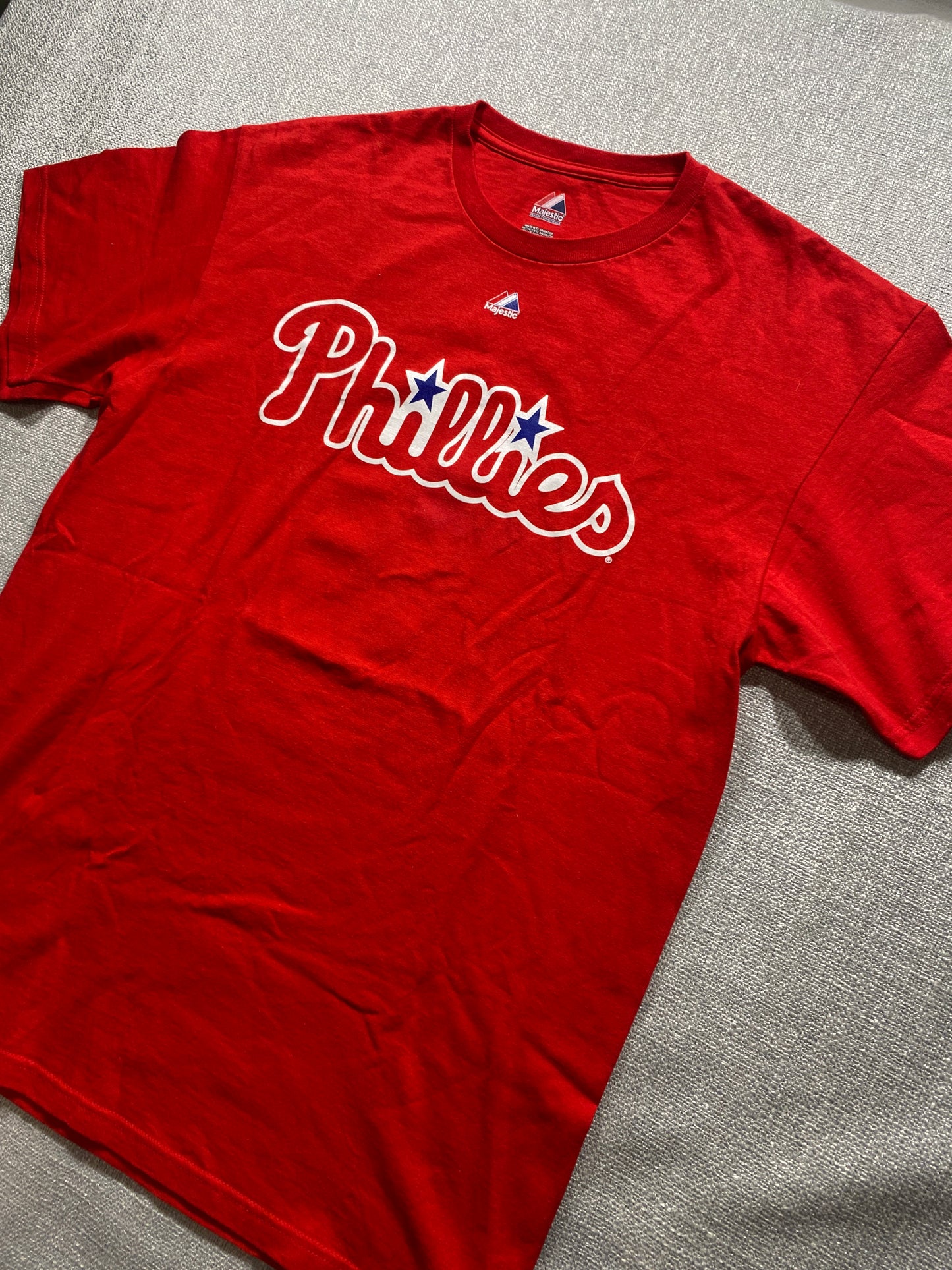 Majestic Phillies T Shirt Mens Large Red MLB Brown 9 Graphic Tee