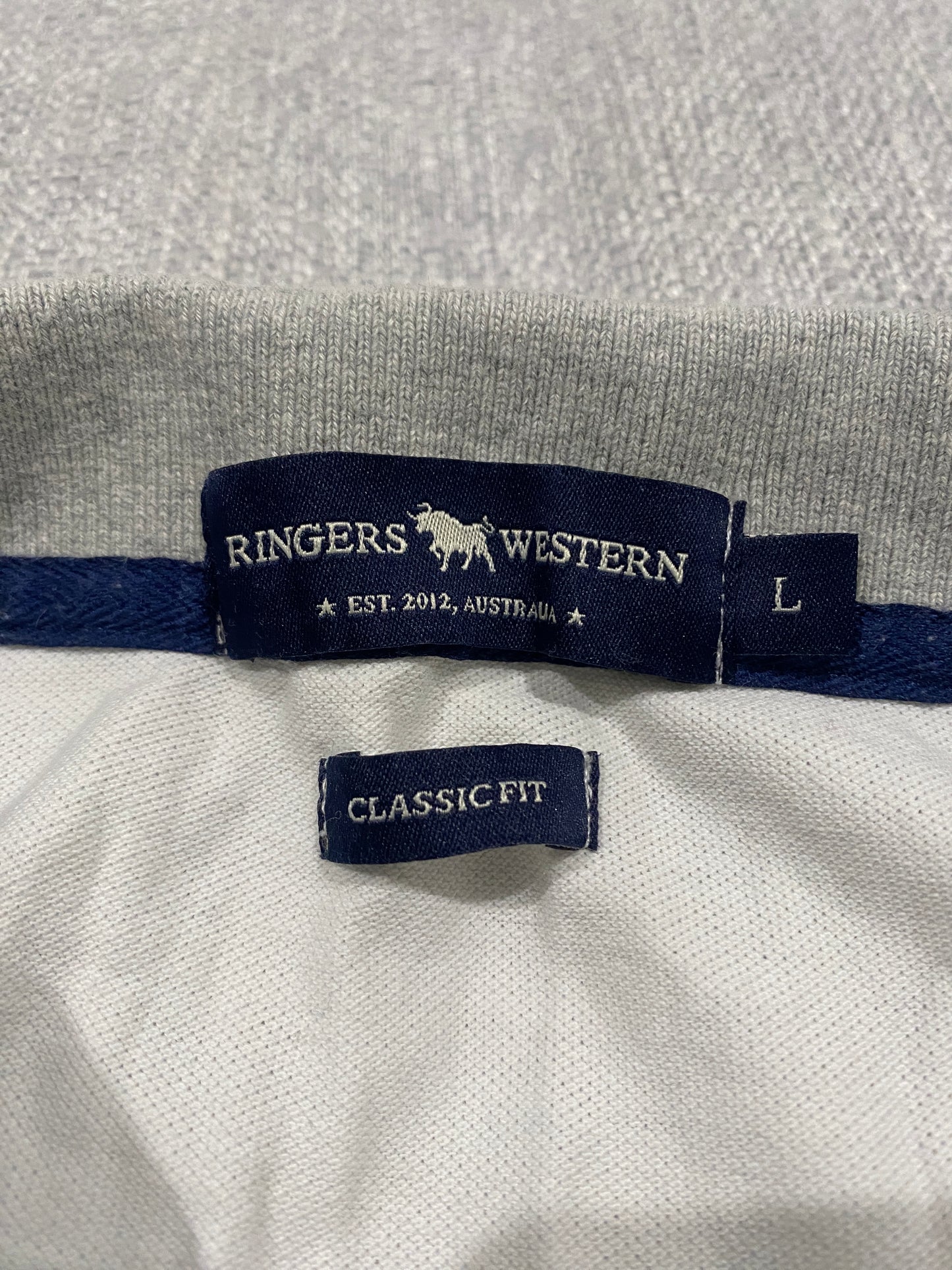 Ringers Western Classic Fit Polo Shirt Men’s Large White Grey Rugby Casual