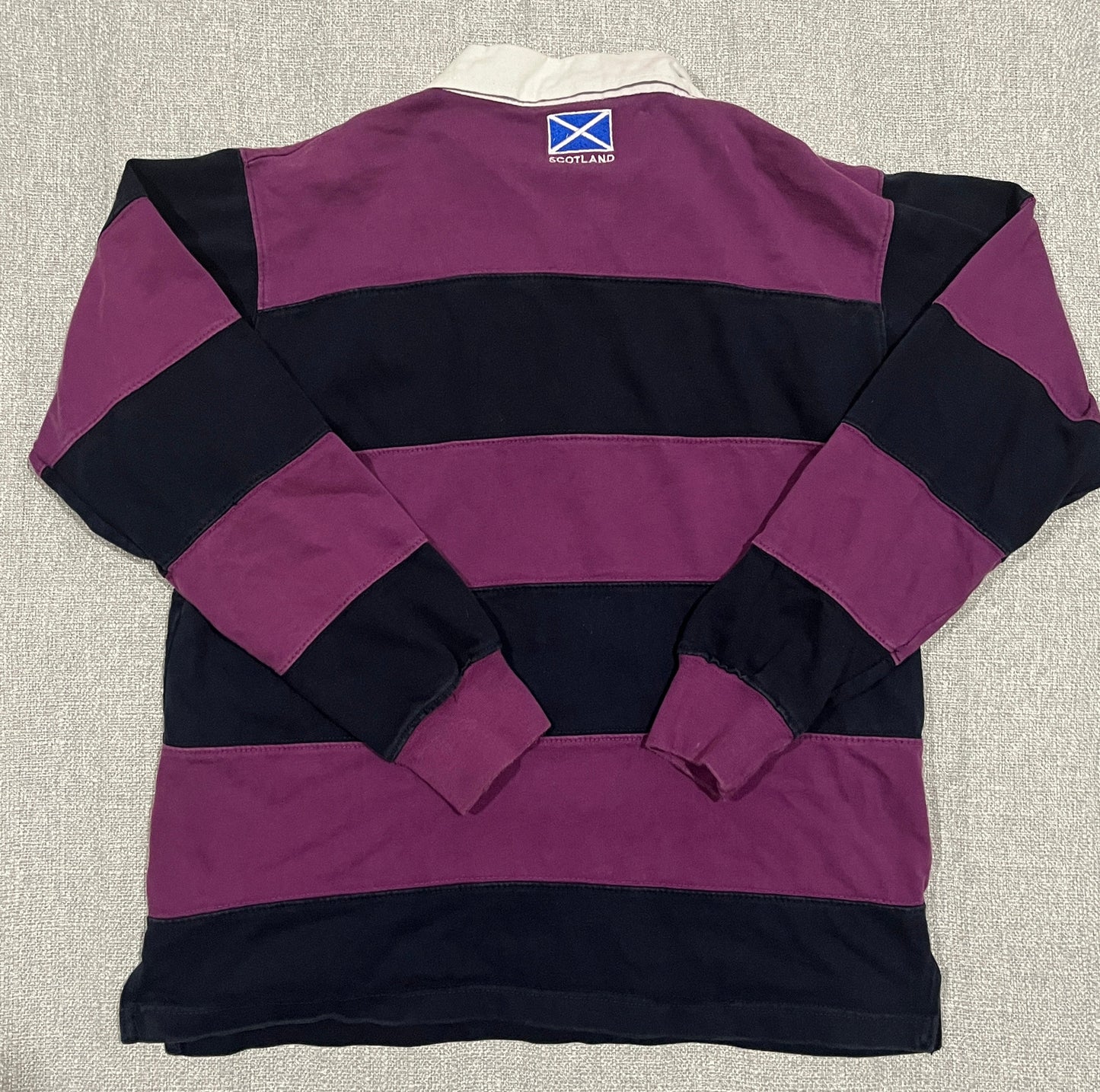 Scottish Experience Scotland Rugby Jersey Purple Navy Striped Long Sleeve Size S