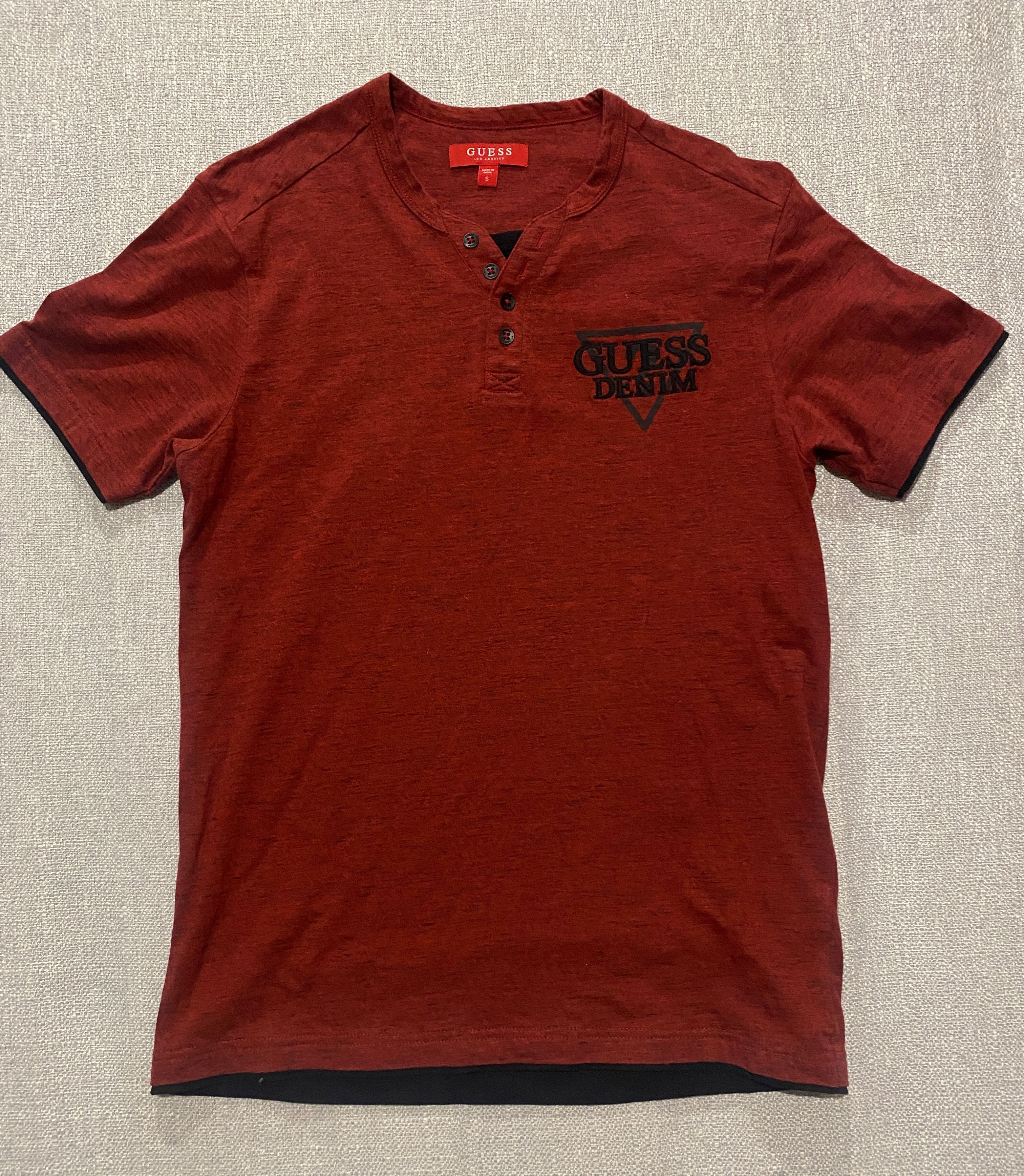 Guess Denim Red Henley Tee