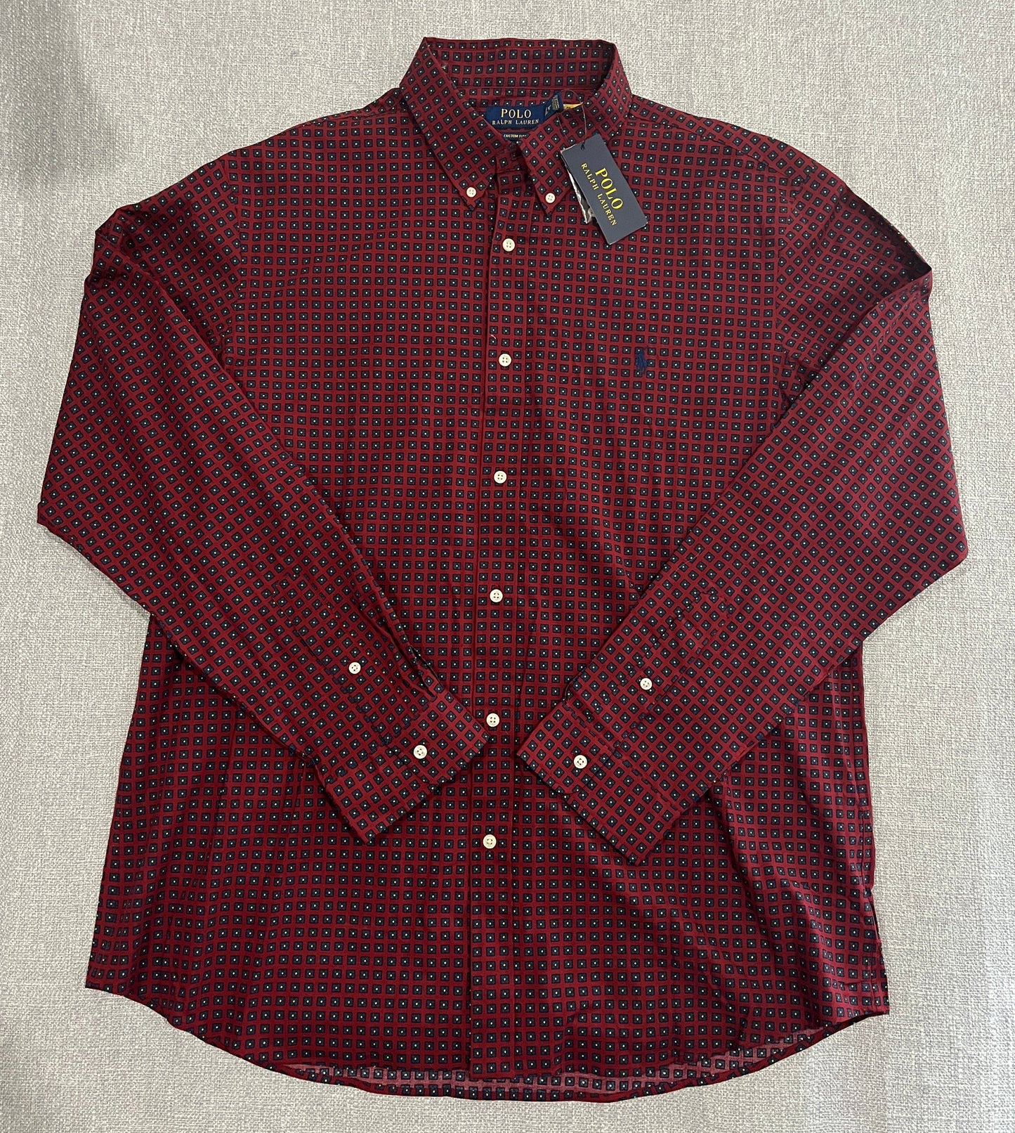 Polo Ralph Lauren Custom Fit Button Up Shirt Mens XXL Red Geometric Print BNWT