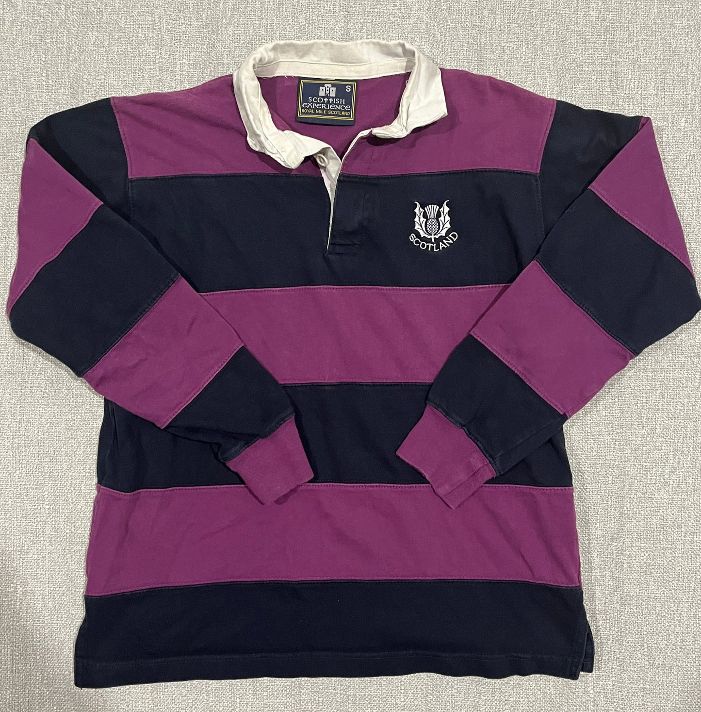 Scottish Experience Scotland Rugby Jersey Purple Navy Striped Long Sleeve Size S