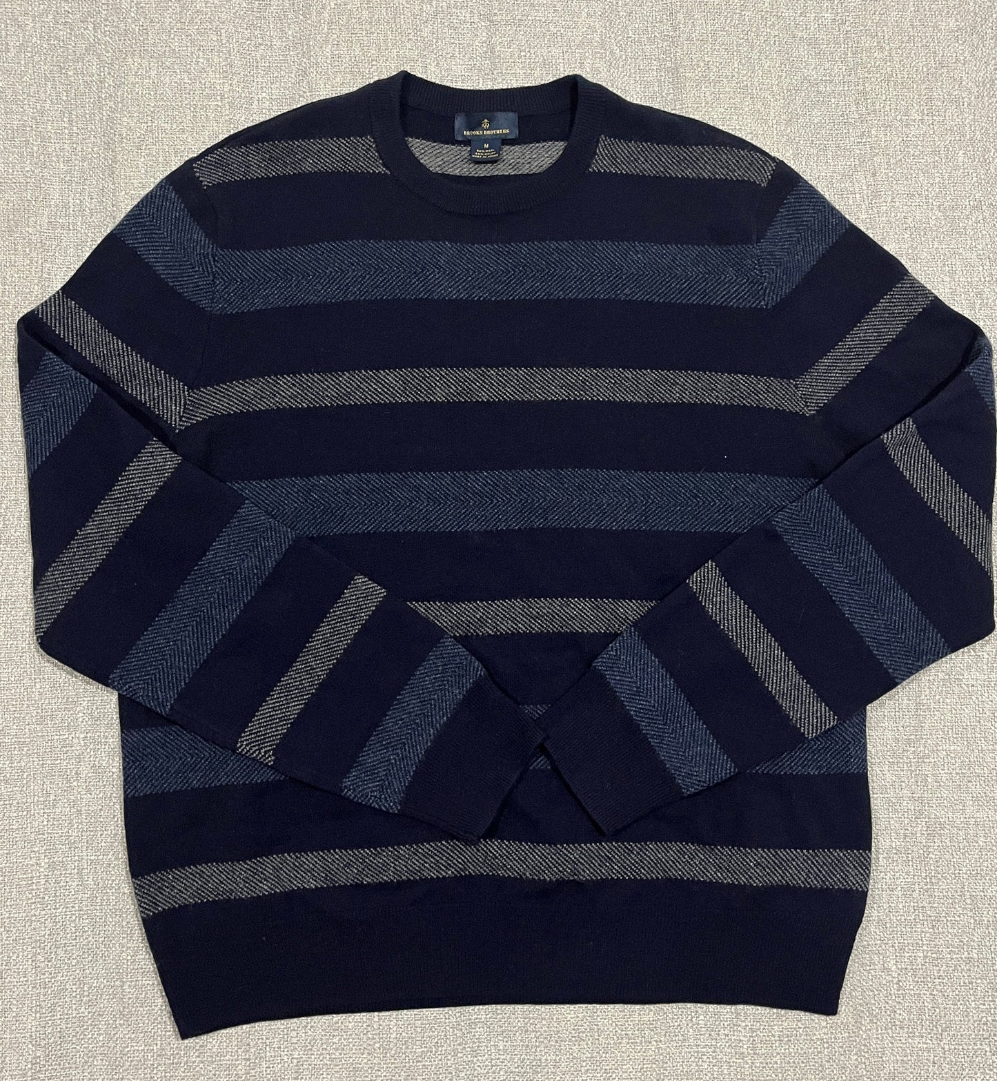 Brooks Brothers Wool Blend Striped Knit Jumper Medium Navy Crew