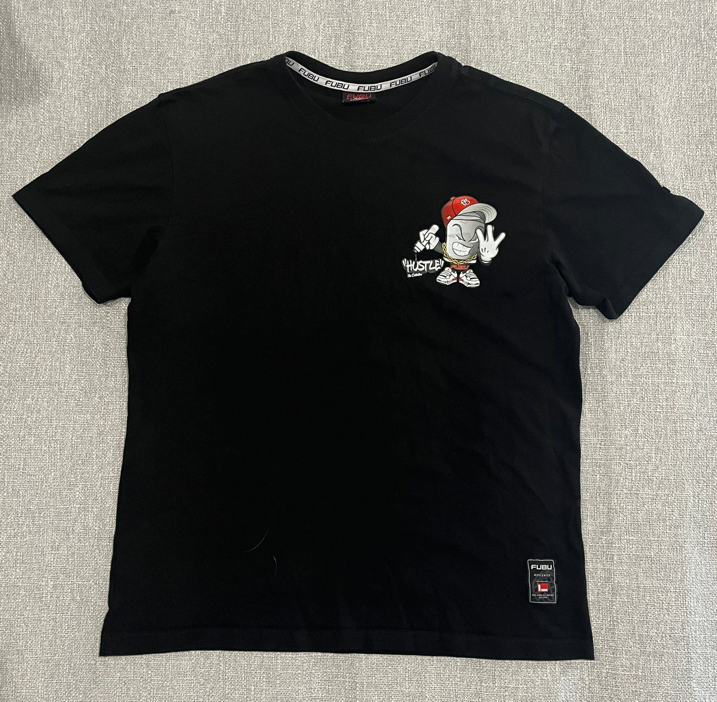 FUBU Worldwide Hustle Graphic T-Shirt Mens Large Black Streetwear Hip Hop Tee