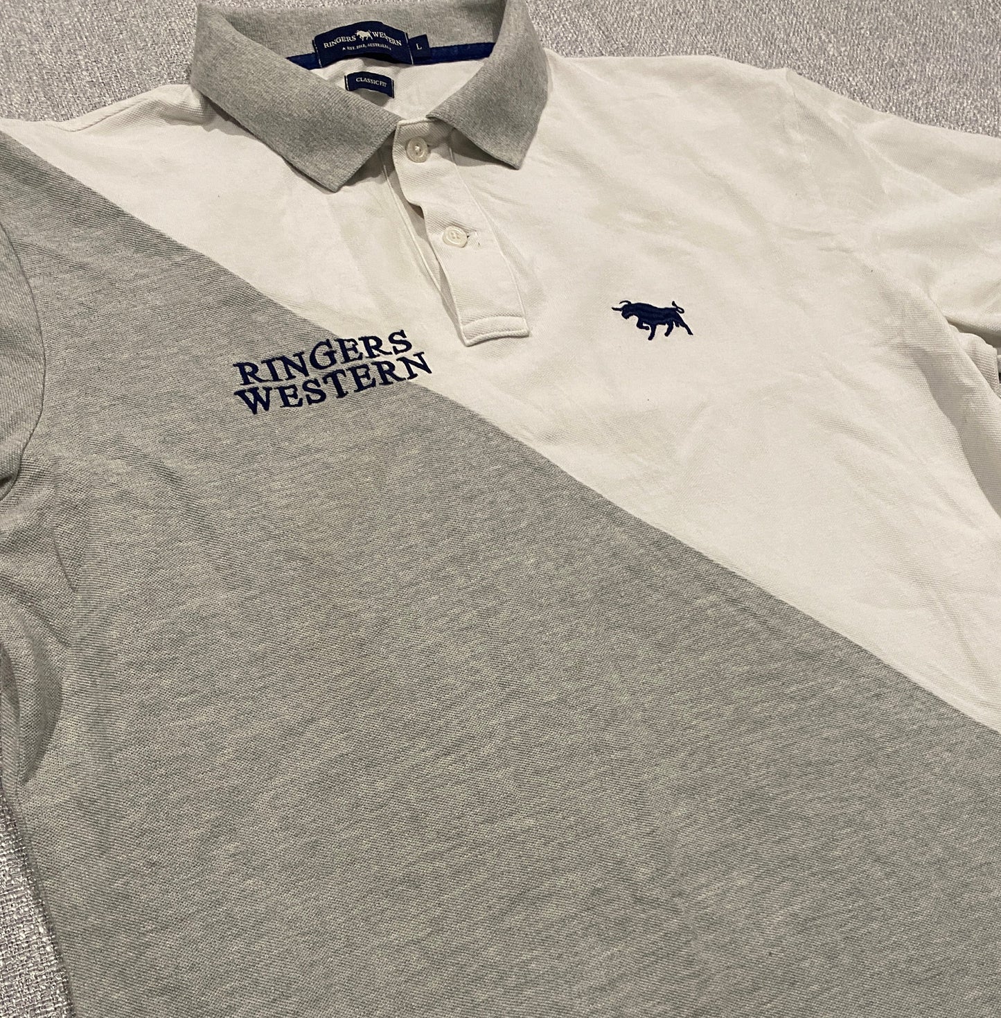 Ringers Western Classic Fit Polo Shirt Men’s Large White Grey Rugby Casual