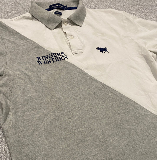 Ringers Western Classic Fit Polo Shirt Men’s Large White Grey Rugby Casual