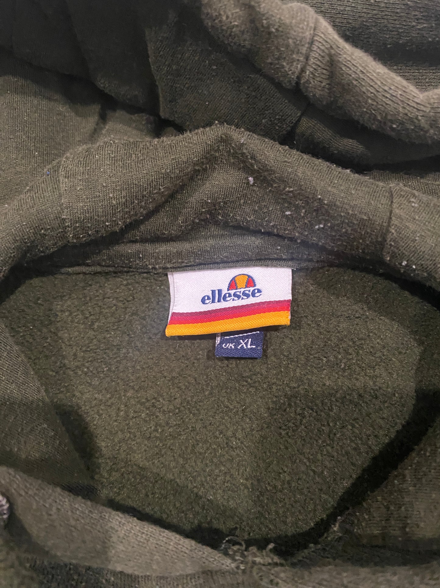 Ellesse Logo Hoodie Men’s XL Olive Green Pullover Fleece Sweatshirt