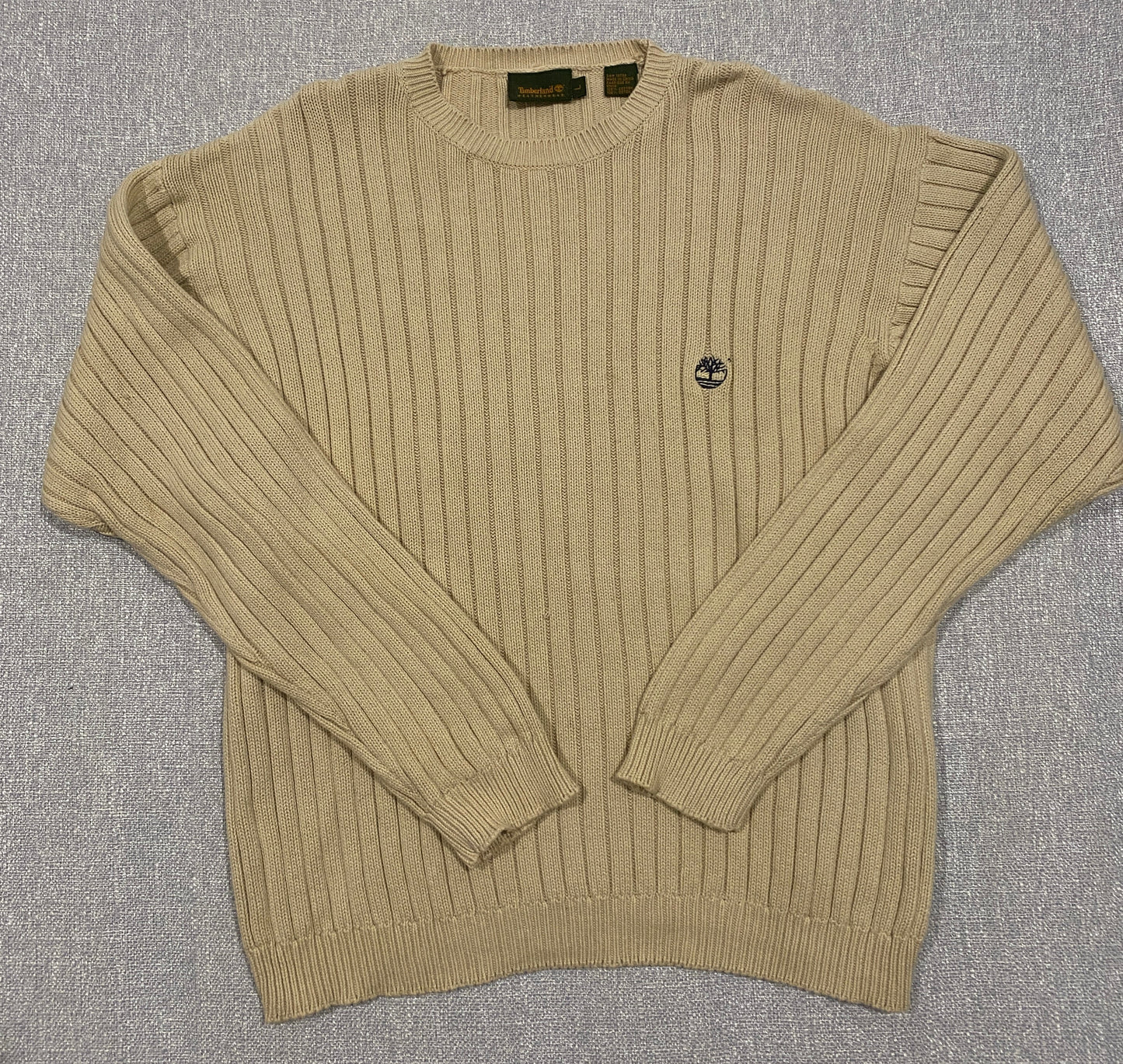 Timberland Vintage Knit Jumper Mens Large Beige Ribbed