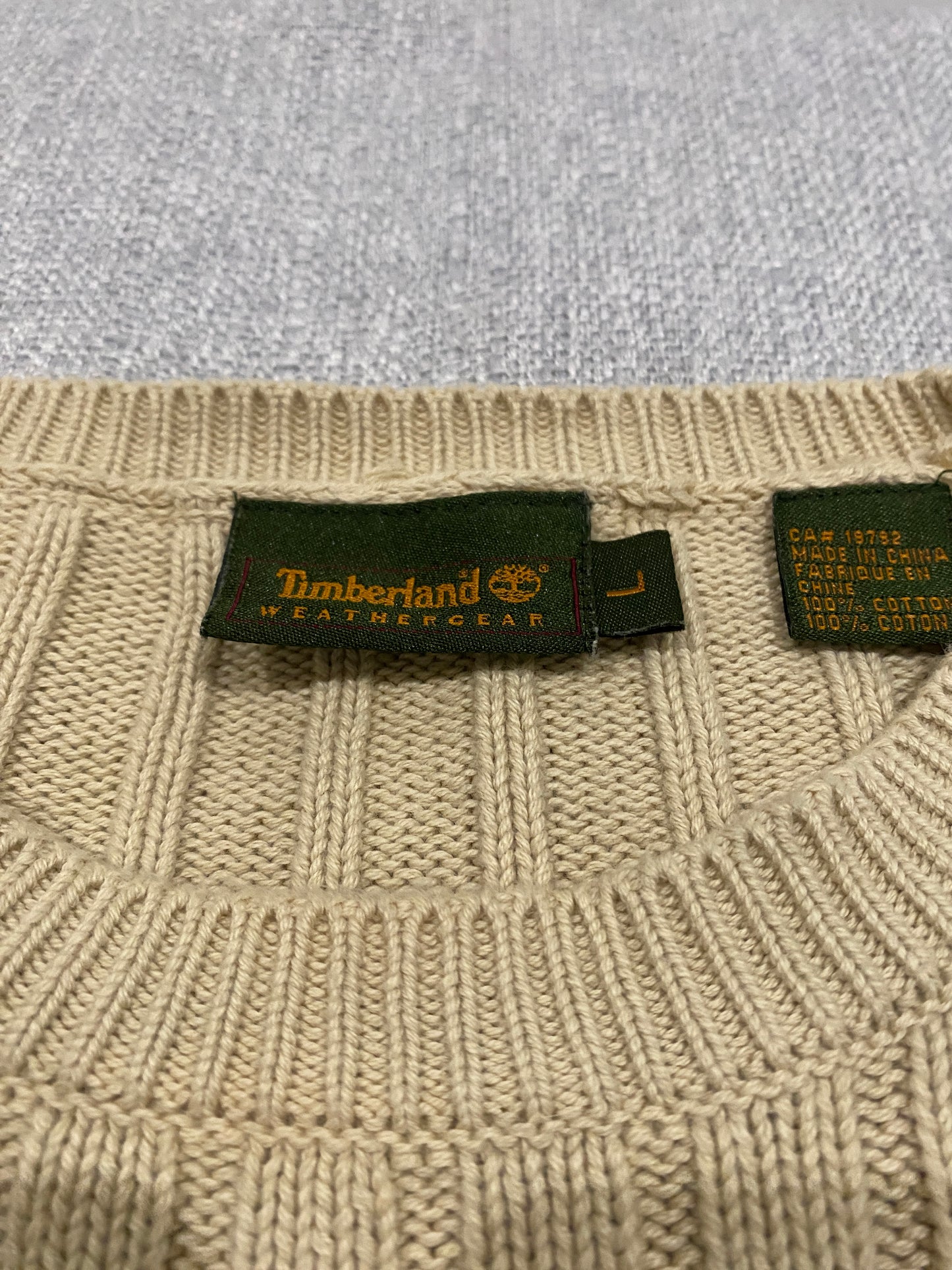 Timberland Vintage Knit Jumper Mens Large Beige Ribbed