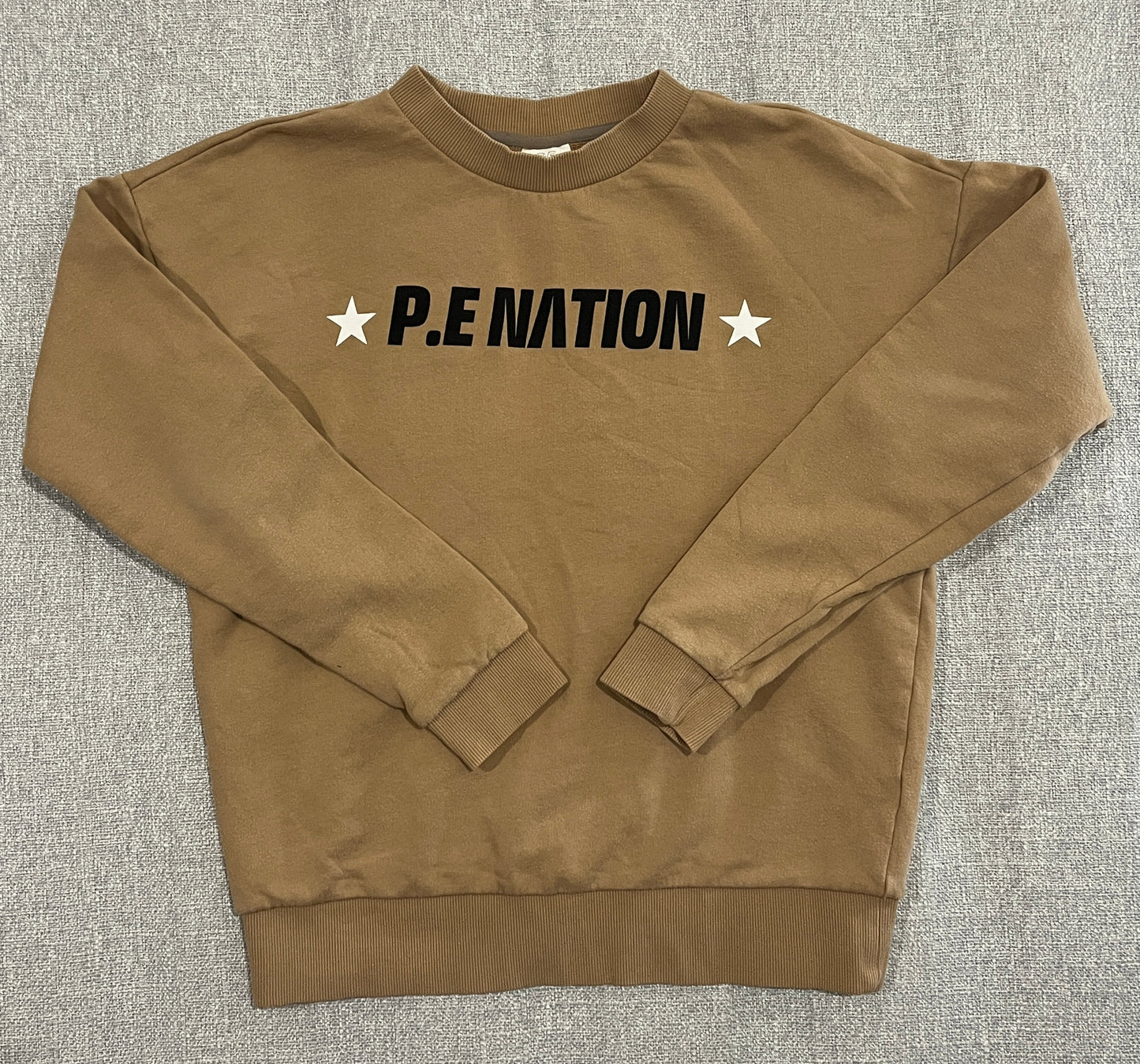 P.E Nation x H&M Sweatshirt Womens Small Beige Crew Neck Pullover Cotton Jumper