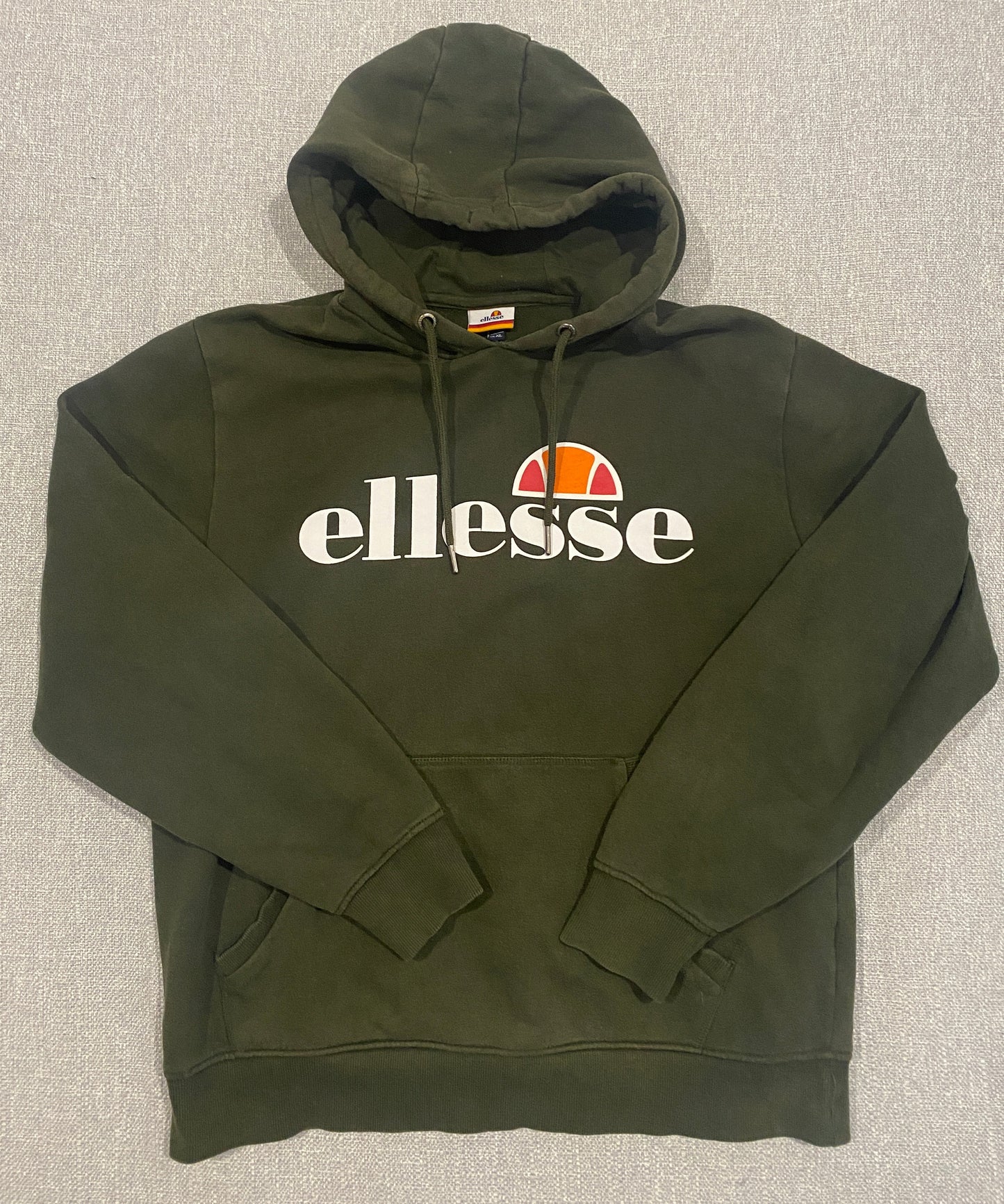 Ellesse Logo Hoodie Men’s XL Olive Green Pullover Fleece Sweatshirt