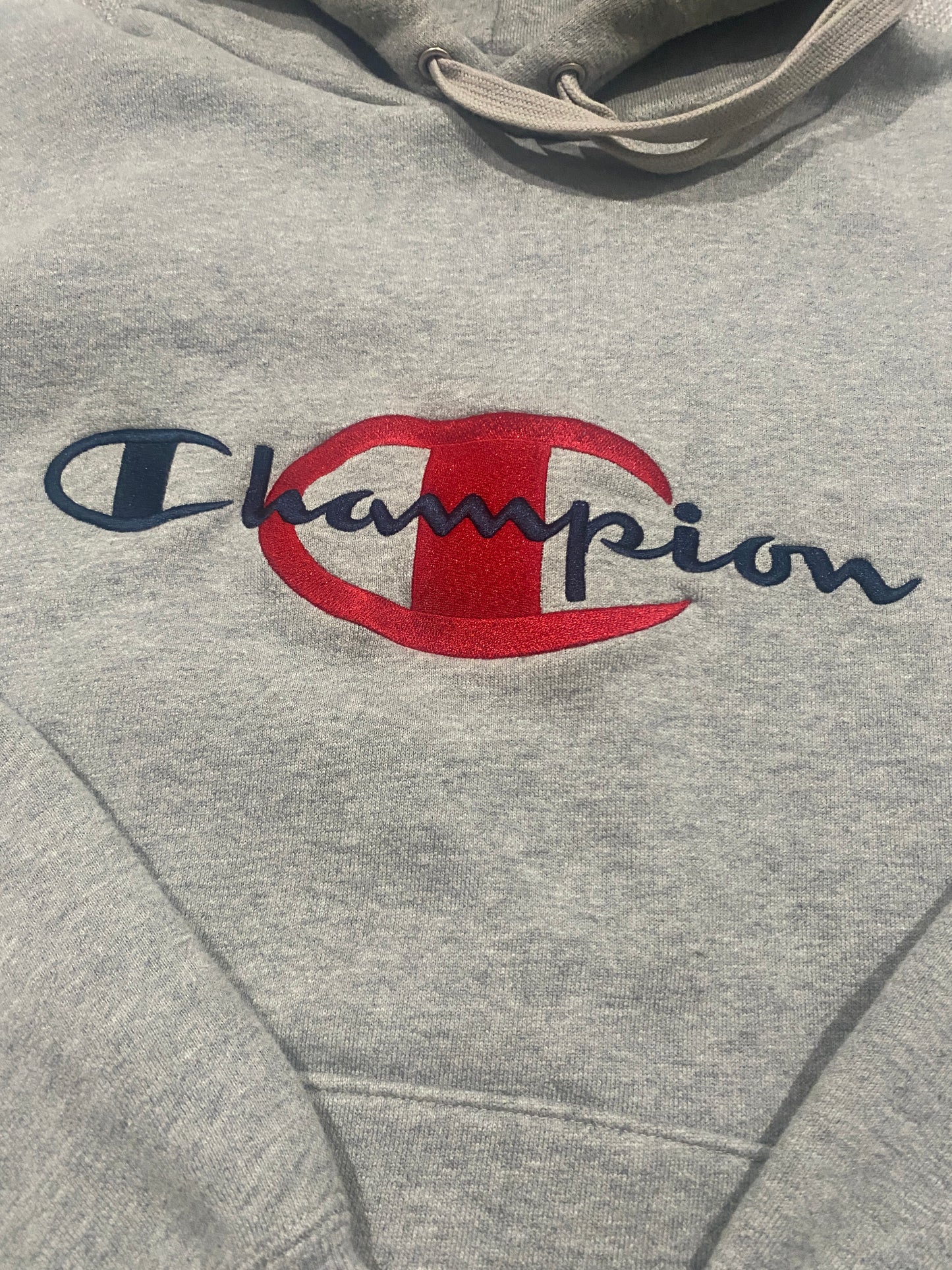 Champion x atmos Tokyo Hoodie Womens Large Grey Big Logo Pullover Sweatshirt