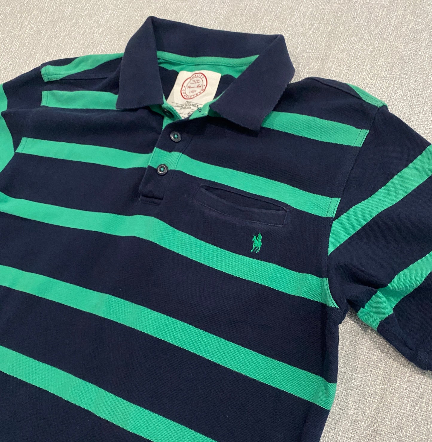Thomas Cook Classic Favourite Polo Shirt Men’s Small Blue Green Striped Cotton