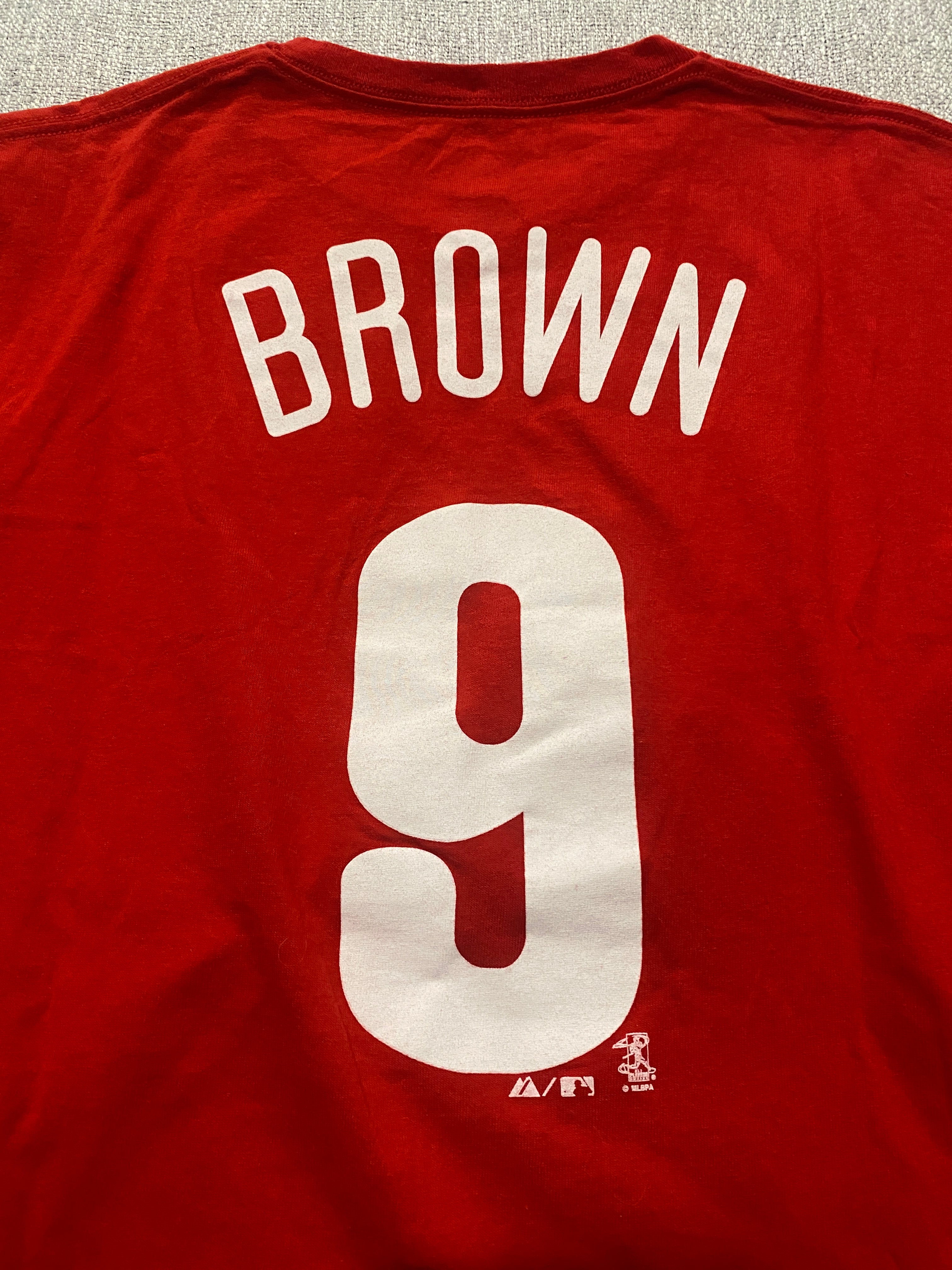 Majestic Phillies Red Tee with Brown 9 on Back