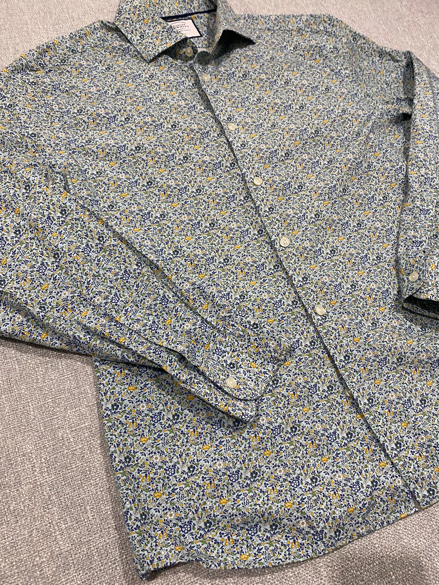 Charles Tyrwhitt Shirt Mens Large Floral Slim Fit Button Up Long Sleeve Cotton