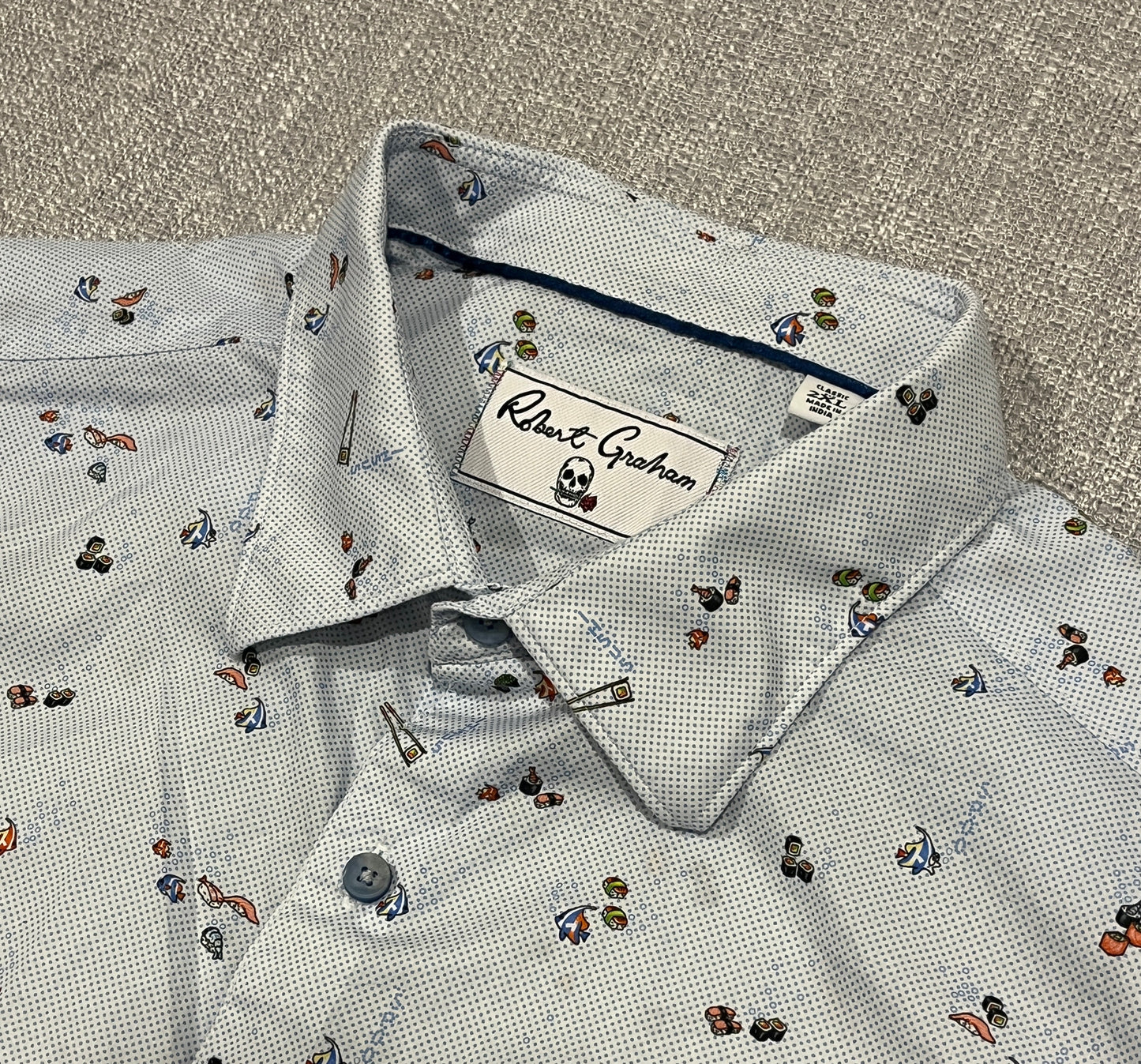 Robert Graham Men’s 2XL Button Up Shirt Novelty Sushi Cotton Stretch