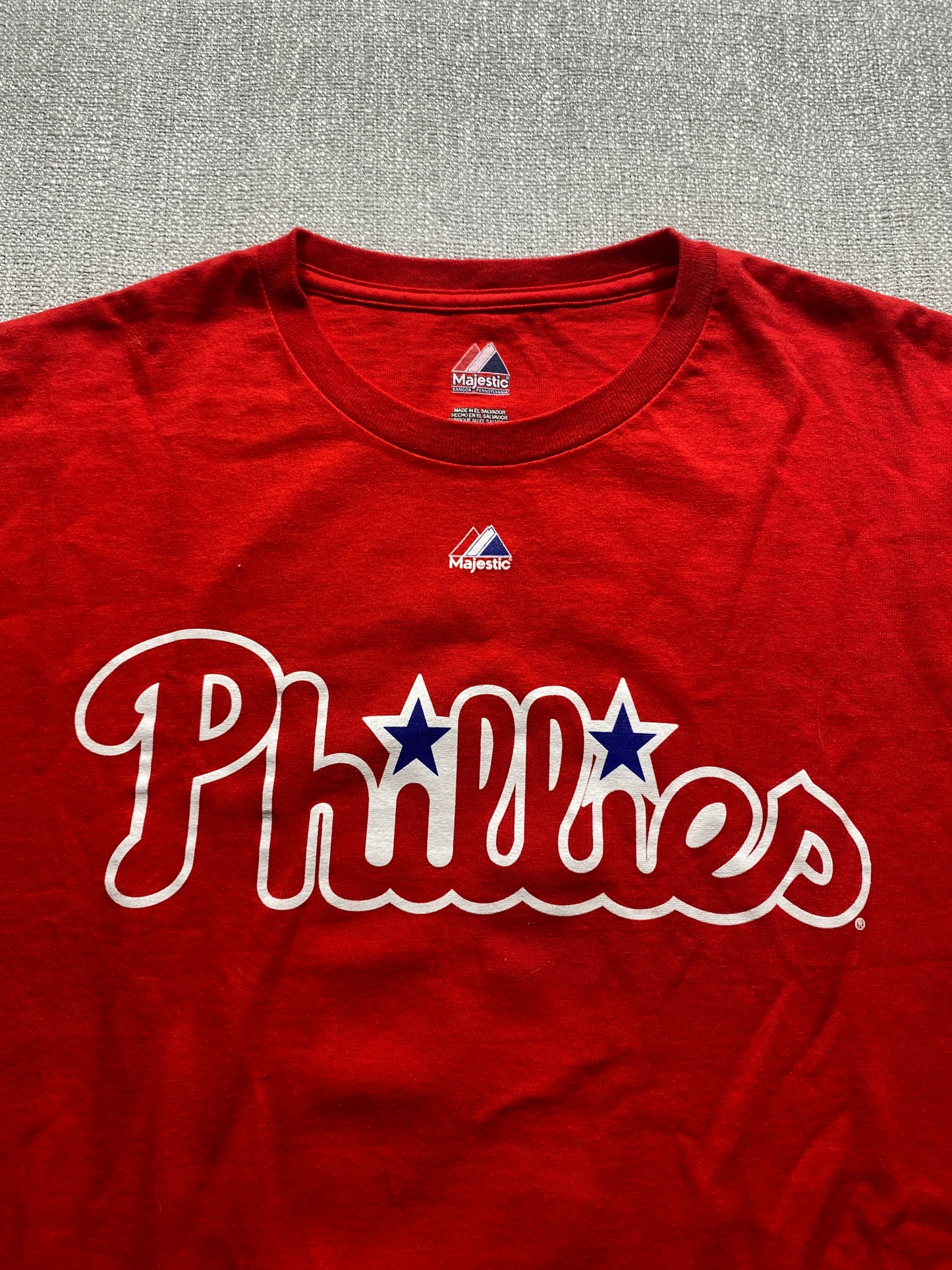 Majestic Phillies T Shirt Mens Large Red MLB Brown 9 Graphic Tee