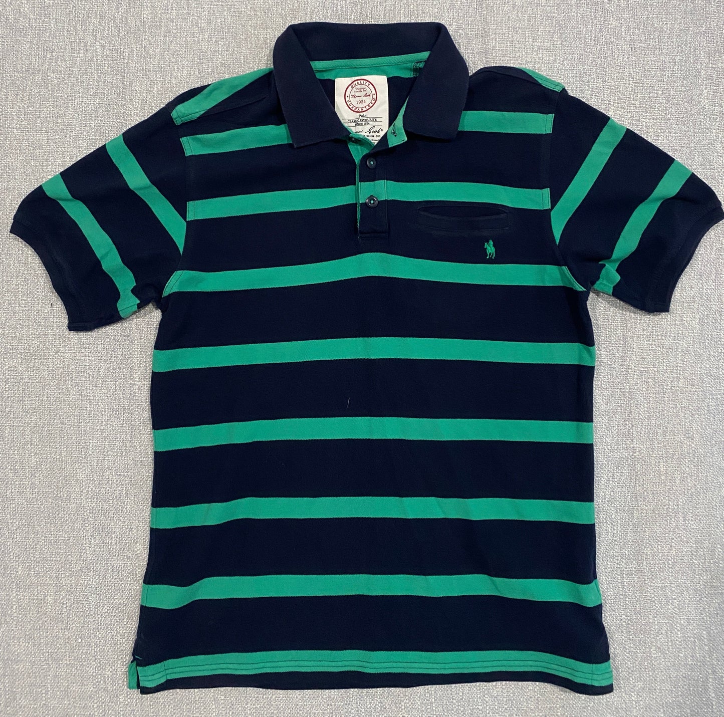 Thomas Cook Classic Favourite Polo Shirt Men’s Small Blue Green Striped Cotton