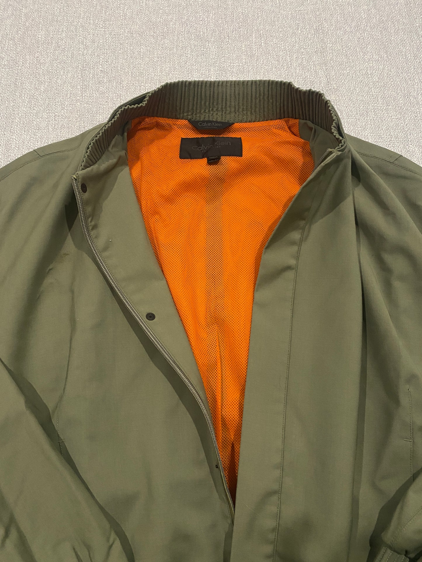 Calvin Klein Collection Jacket Mens 48 (L/XL) Olive Green Bomber Italy Designer