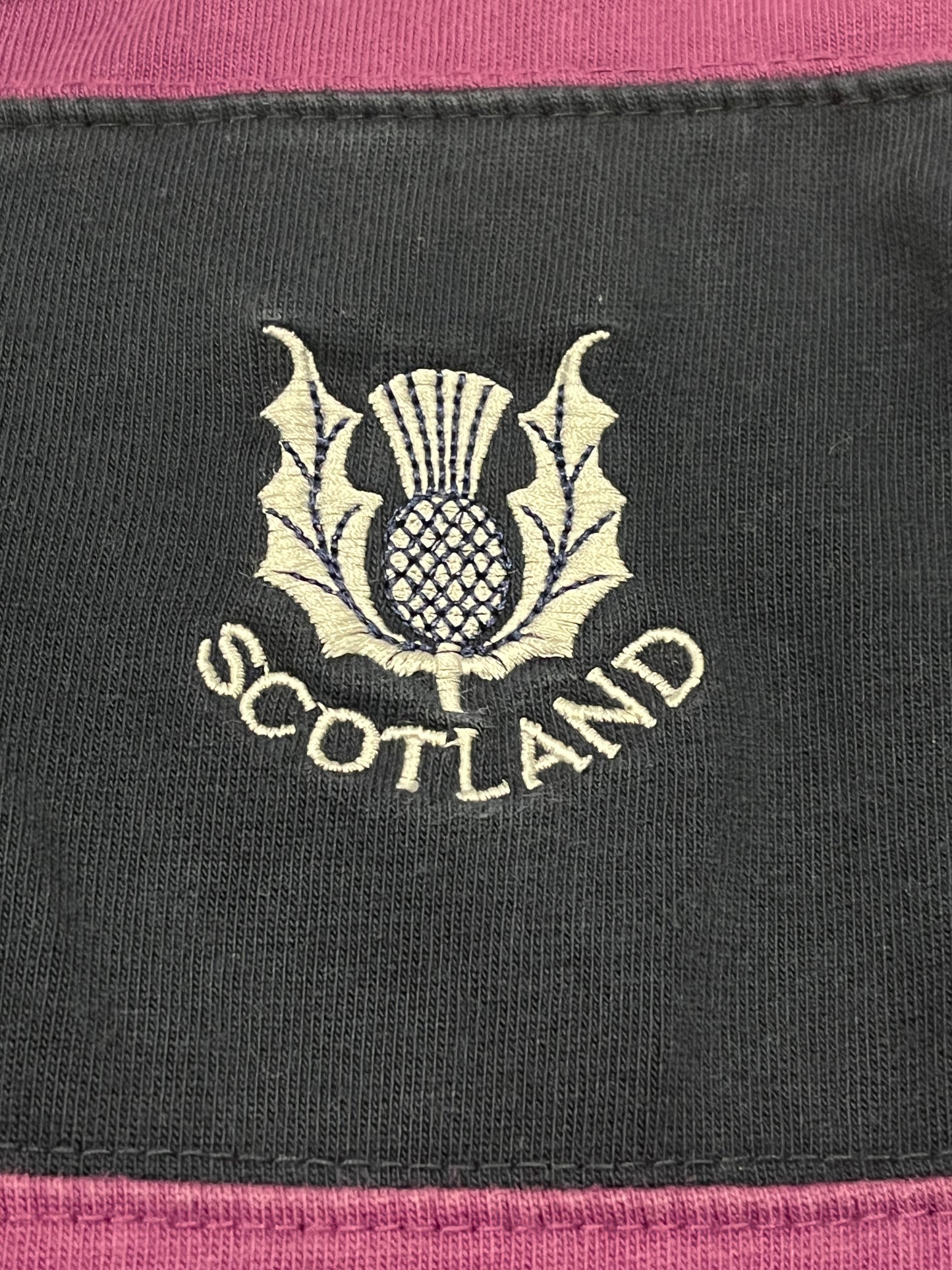 Scottish Experience Scotland Rugby Jersey Purple Navy Striped Long Sleeve Size S