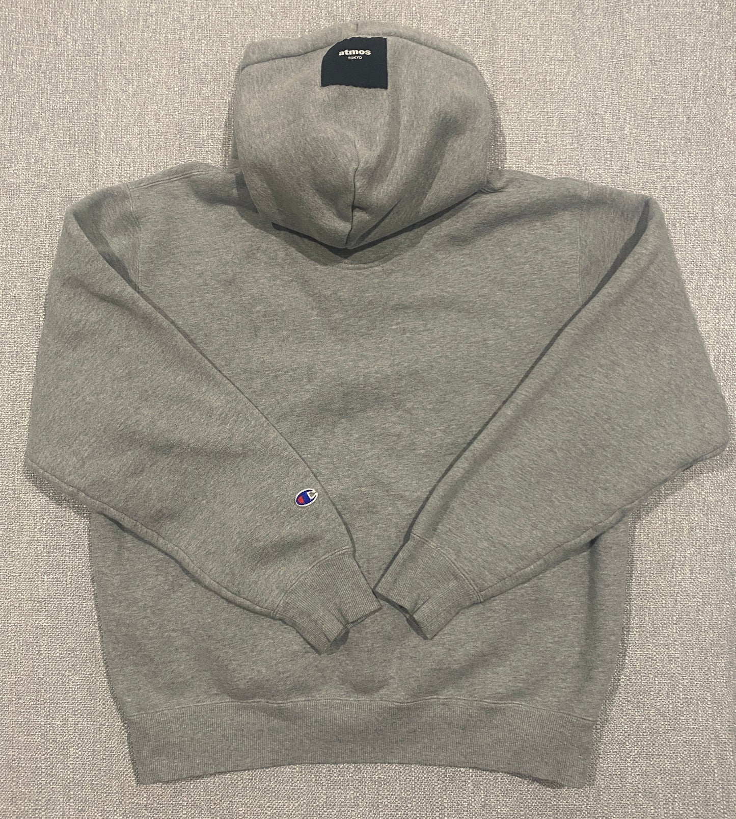 Champion x atmos Tokyo Hoodie Womens Large Grey Big Logo Pullover Sweatshirt