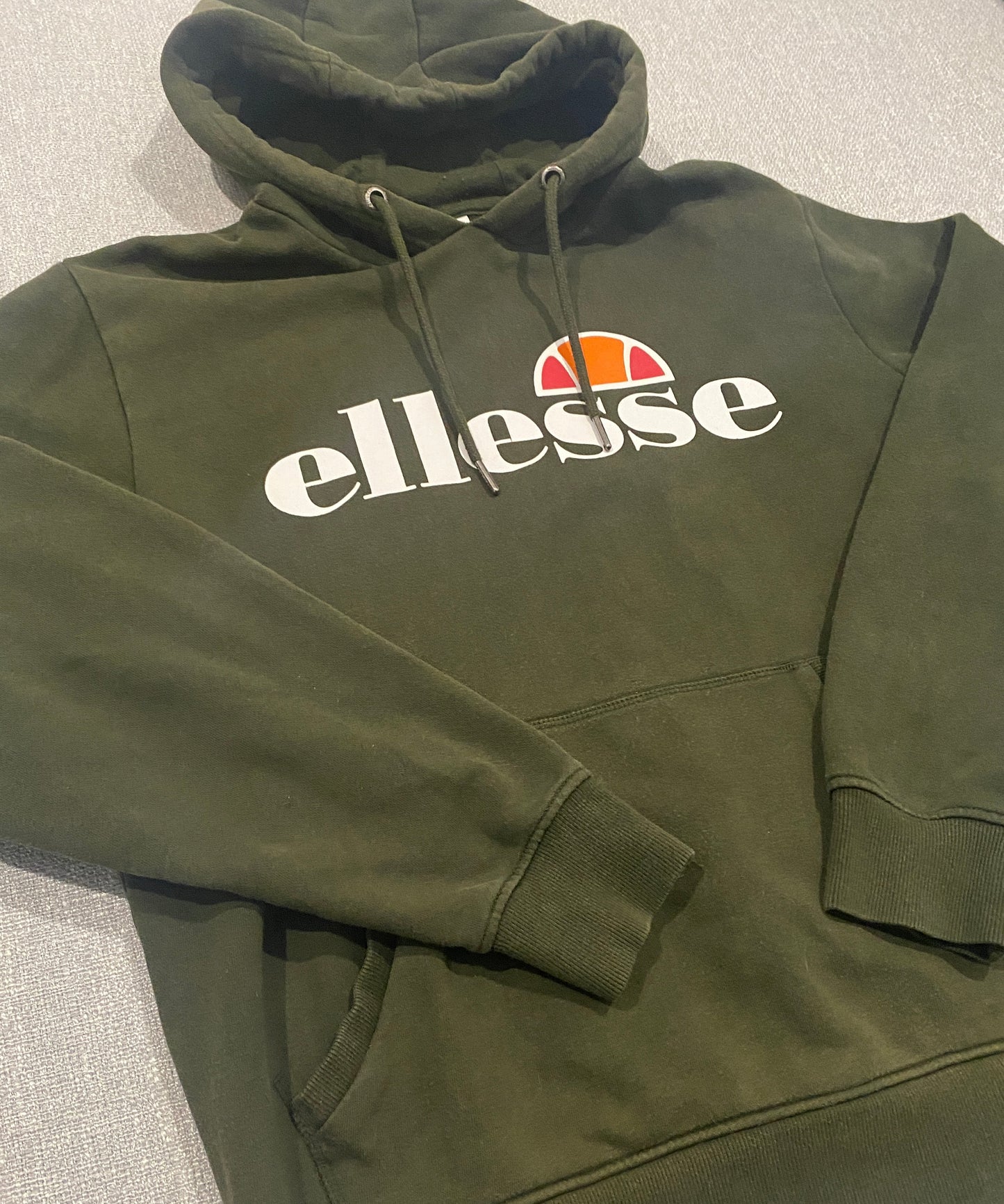 Ellesse Logo Hoodie Men’s XL Olive Green Pullover Fleece Sweatshirt