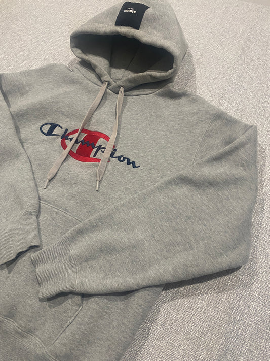 Champion x atmos Tokyo Hoodie Womens Large Grey Big Logo Pullover Sweatshirt
