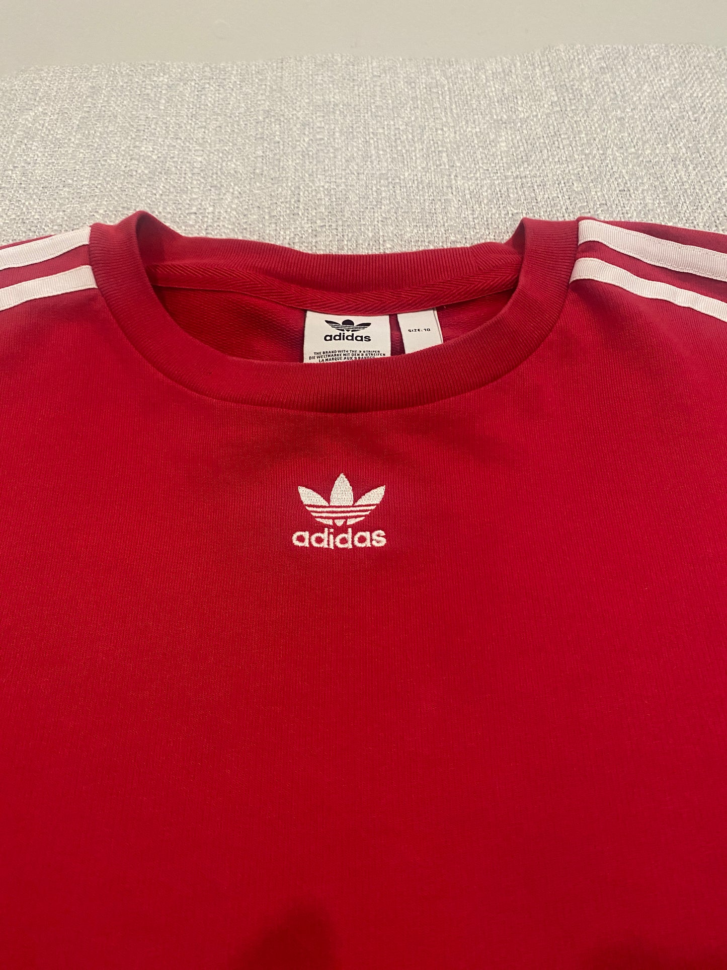 Adidas Originals Trefoil T-Shirt Womens Size 10 Red 3 Stripe Tee Dress